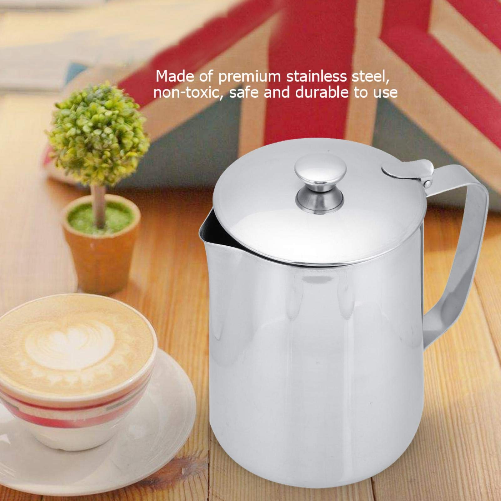 Frothing Pitcher Stainless Steel Coffee Cup Mug Milk Frothing Pitcher Jug With Lid For Latte Coffee Art(1500Ml)