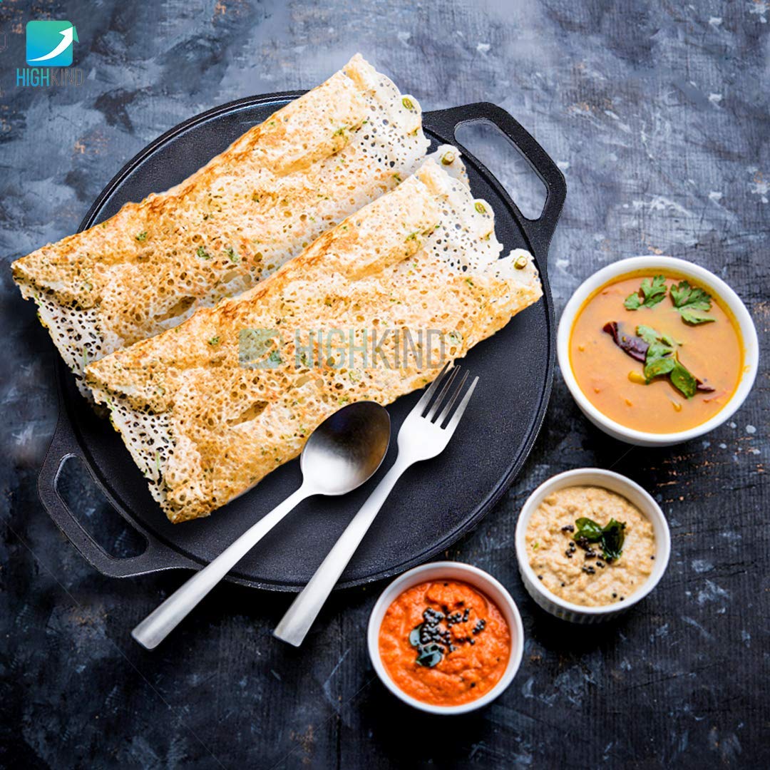 Highkind Pre-Seasoned Cast Iron Dosa Tawa 12 Inches, Perfect For Cooking On Gas, Induction And Electric Cooktops