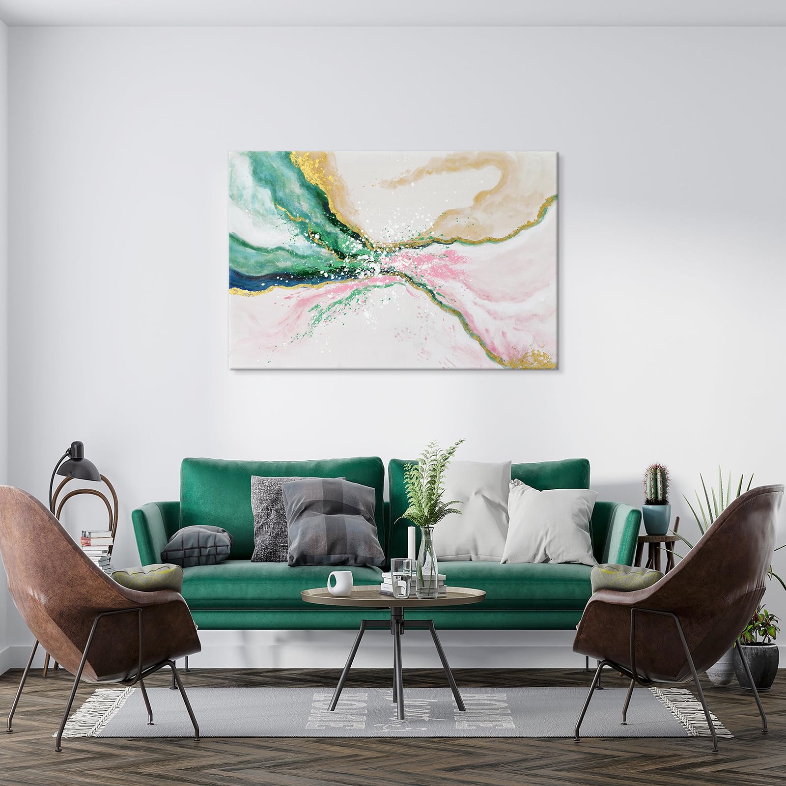 7Fisionart Green Abstract Wall Art For Living Room Modern Pink And Gold Emerald Green Marble Artwork Painting Canvas Bedroom Off