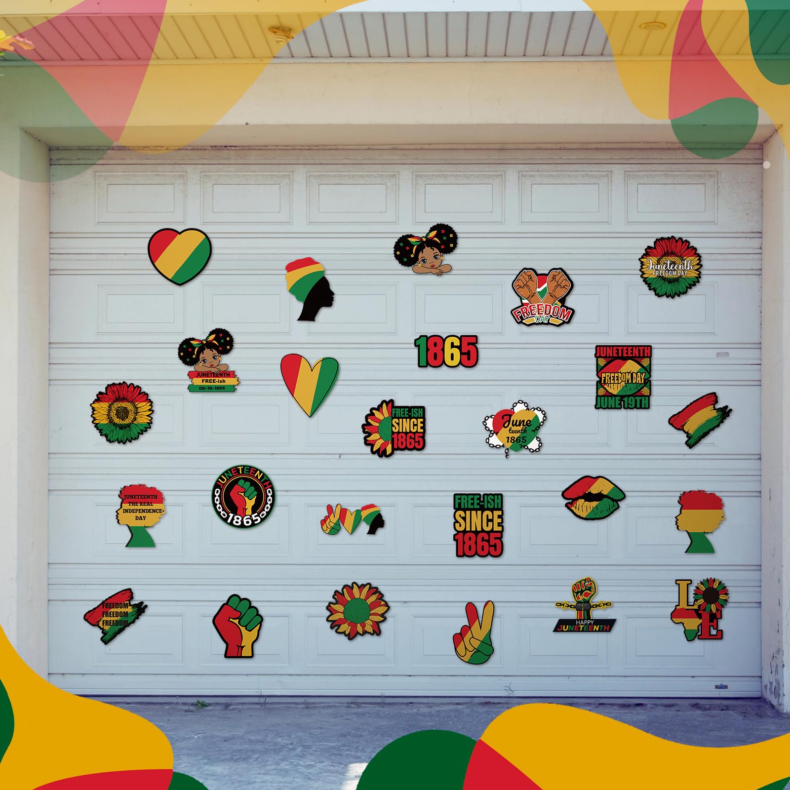 Fabbay 25 Pcs Juneteenth Decoration Magnetic Stickers Yellow Green Red Refrigerator Magnets Decorative Freedom Day Fridge Garage