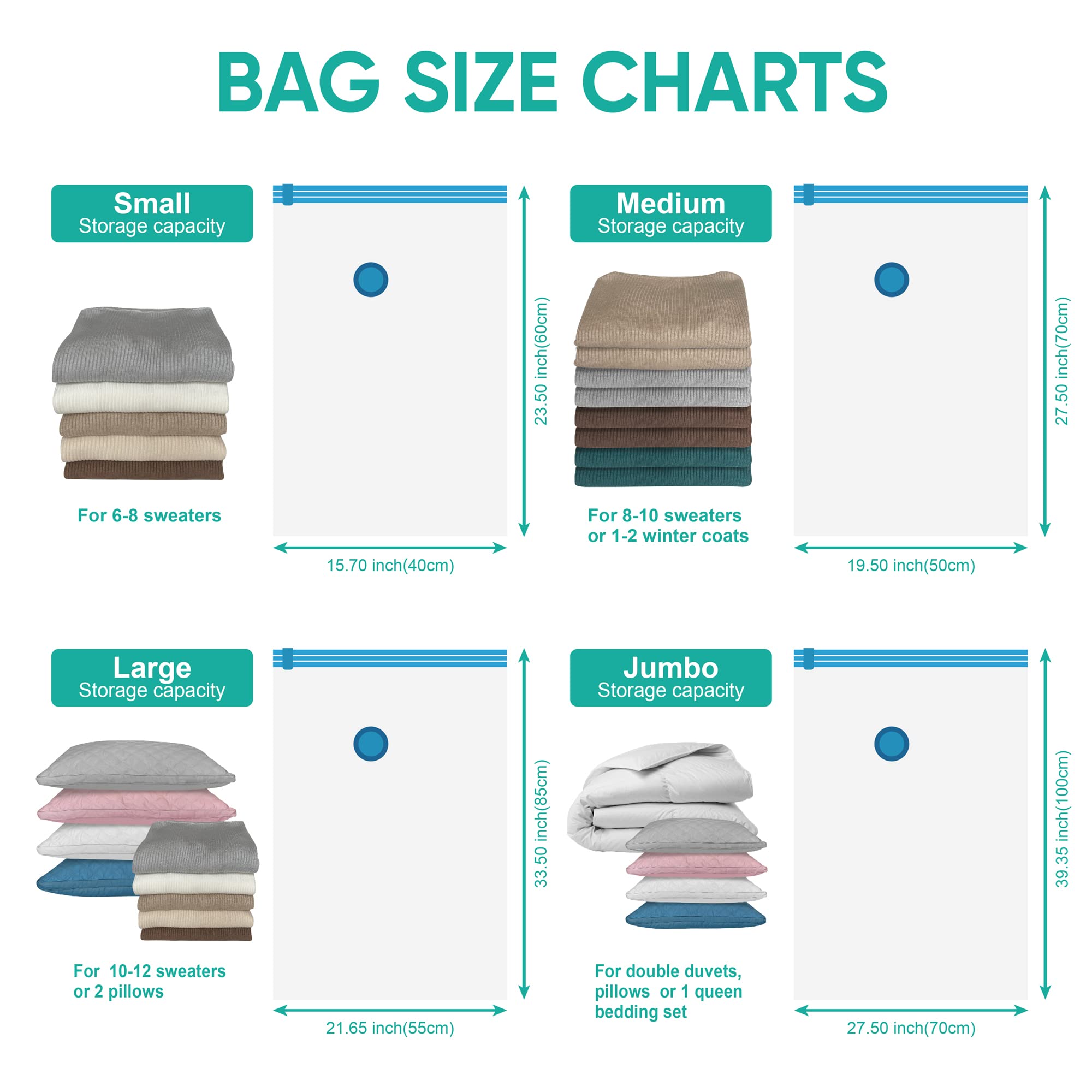 MattEasy Space Saver Vacuum Storage Bags  6 Pack Space Saver Bags with Pump  Storage Vacuum Sealed Bags for Clothes  Comforters  Blankets  Bedding (6 Small)