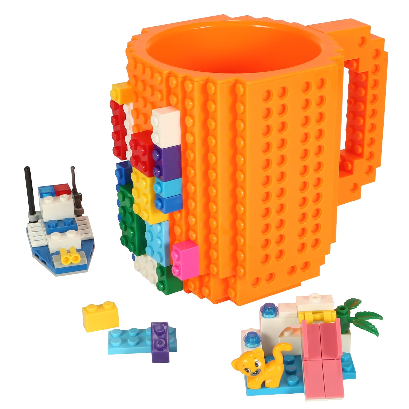 Lumsburry Build-on Brick Coffee Mug Funny DIY Novelty Cup with Building Blocks Creative Gift for Kids Men Women Birthday (Orange