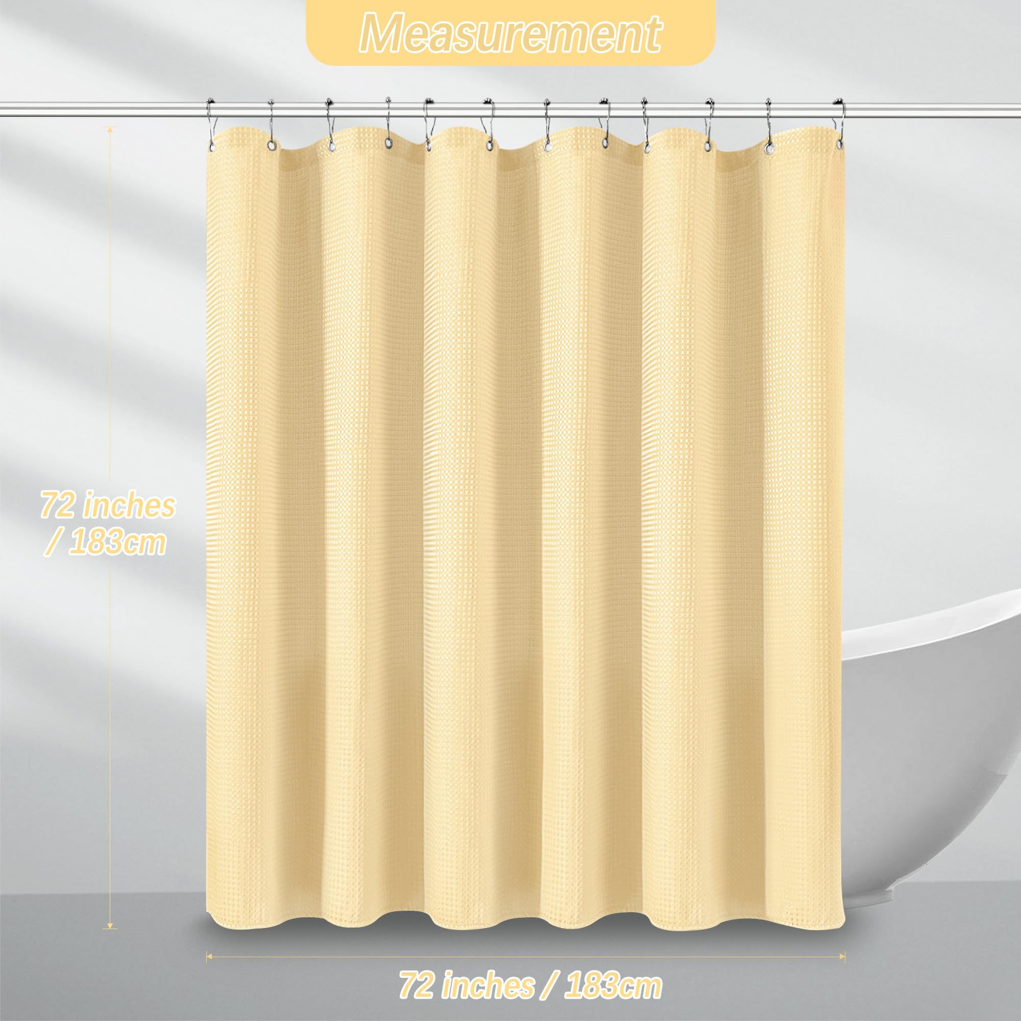 Pangsinne Beige Shower Curtain 256Gsm Heavy Duty Waffle Woven Bathroom Shower Curtains, Weighted Fabric Shower Curtains For Hote