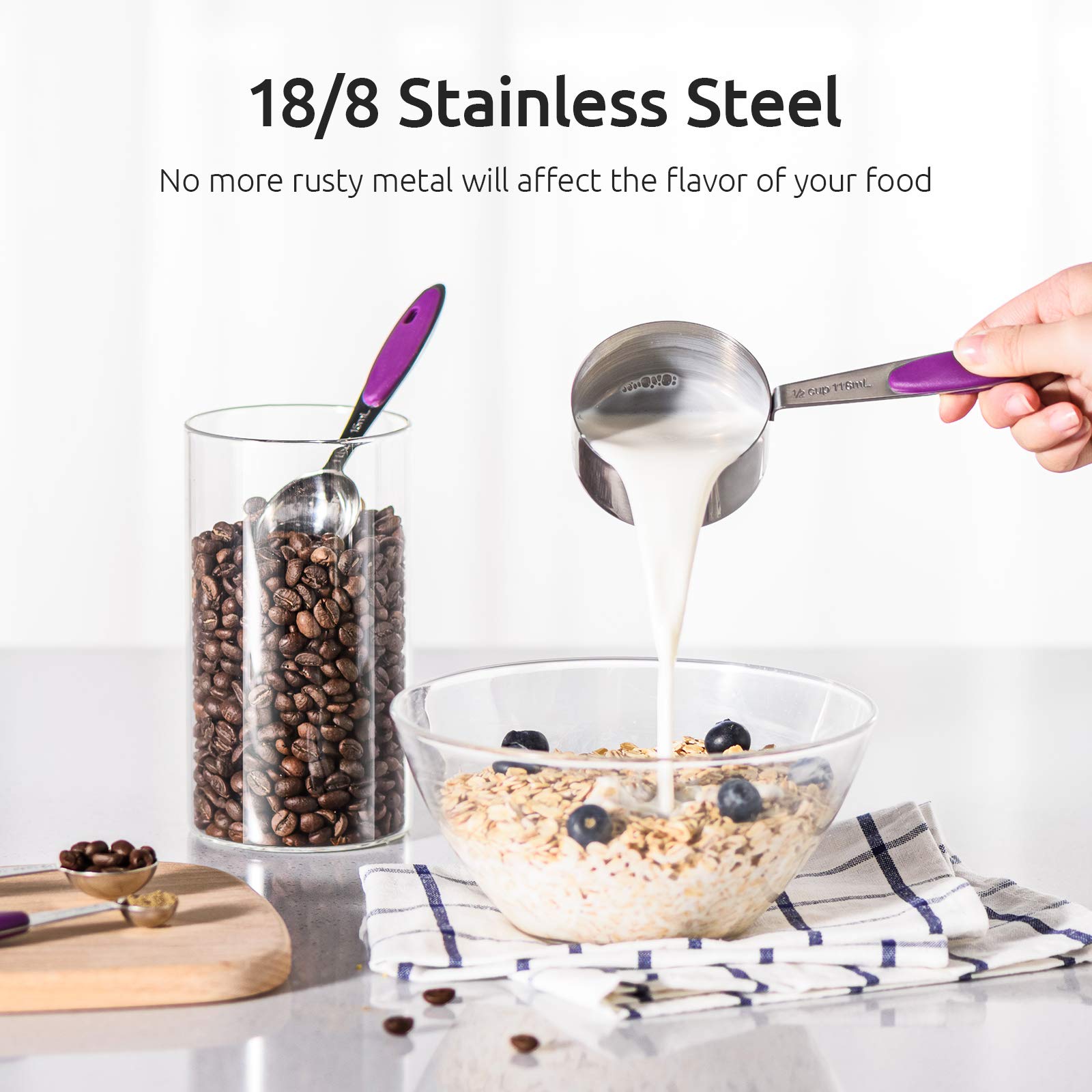 Measuring Cups : U-Taste 18/8 Stainless Steel Measuring Cups And Spoons Set Of 10 Piece, Upgraded Thickness Handle(Purple)