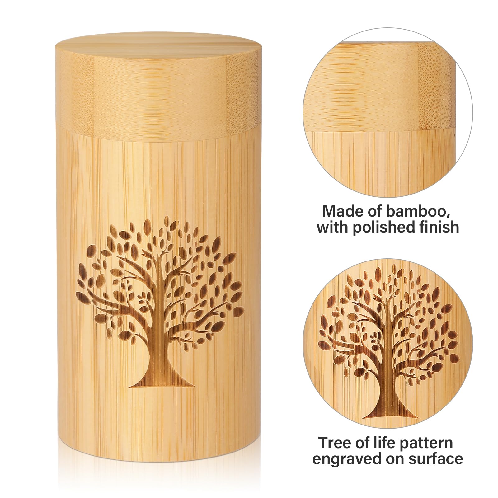 HOOMTREE Small Urns for Human Ashes Keepsake with Tree of Life Pattern,Bamboo Scattering Tubes for Human or Pet Ashes,Hold Up to