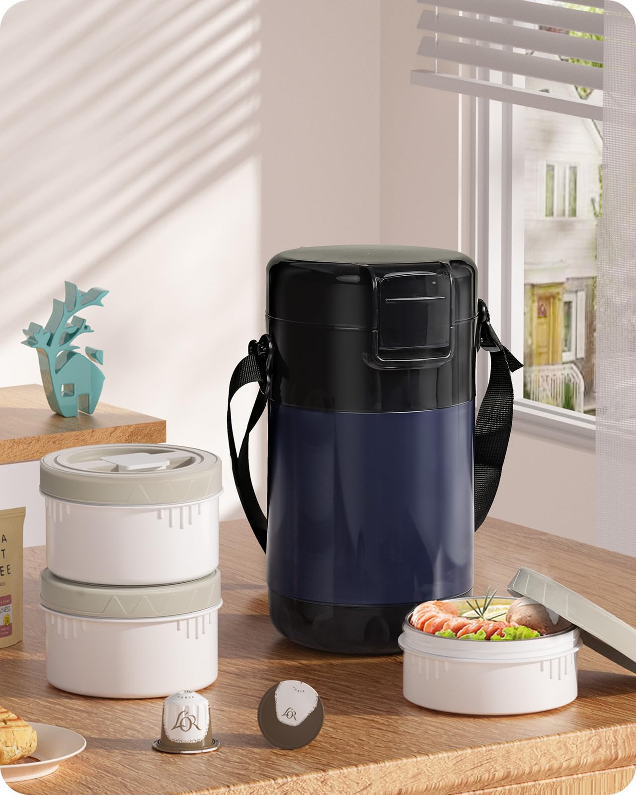 Baffect 67Oz Thermos For Hot Food Container 6 Hours, 3-Layer Stackable Food Thermal, Stainless Steel Vacuum Soup Insulated Food