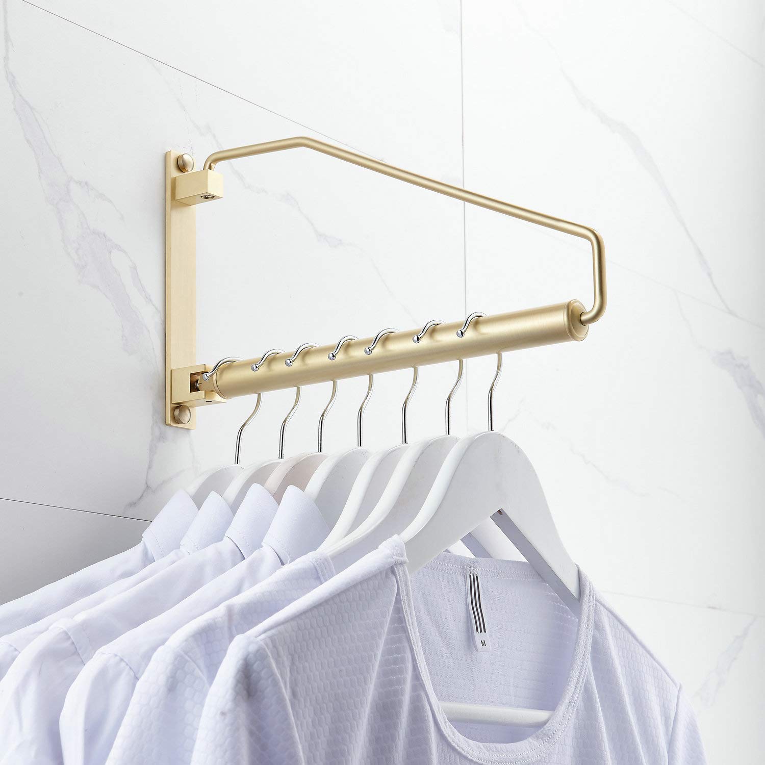 Newrain Folding Wall Mounted Clothes Hanger Rack Clothes Hook Solid Brass With Swing Arm Holder Clothing Hanging System Closet S