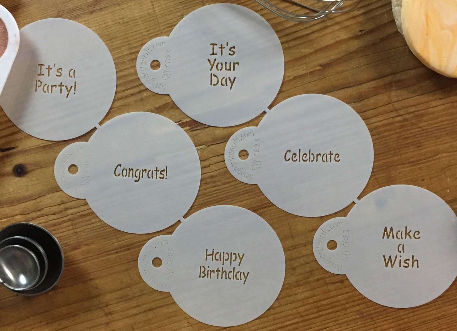 Designer Stencils It'S A Party Cookie Stencil Set, (Happy Birthday - Congrats - It'S A Party - Make A Wish - Celebrate), Beige/S