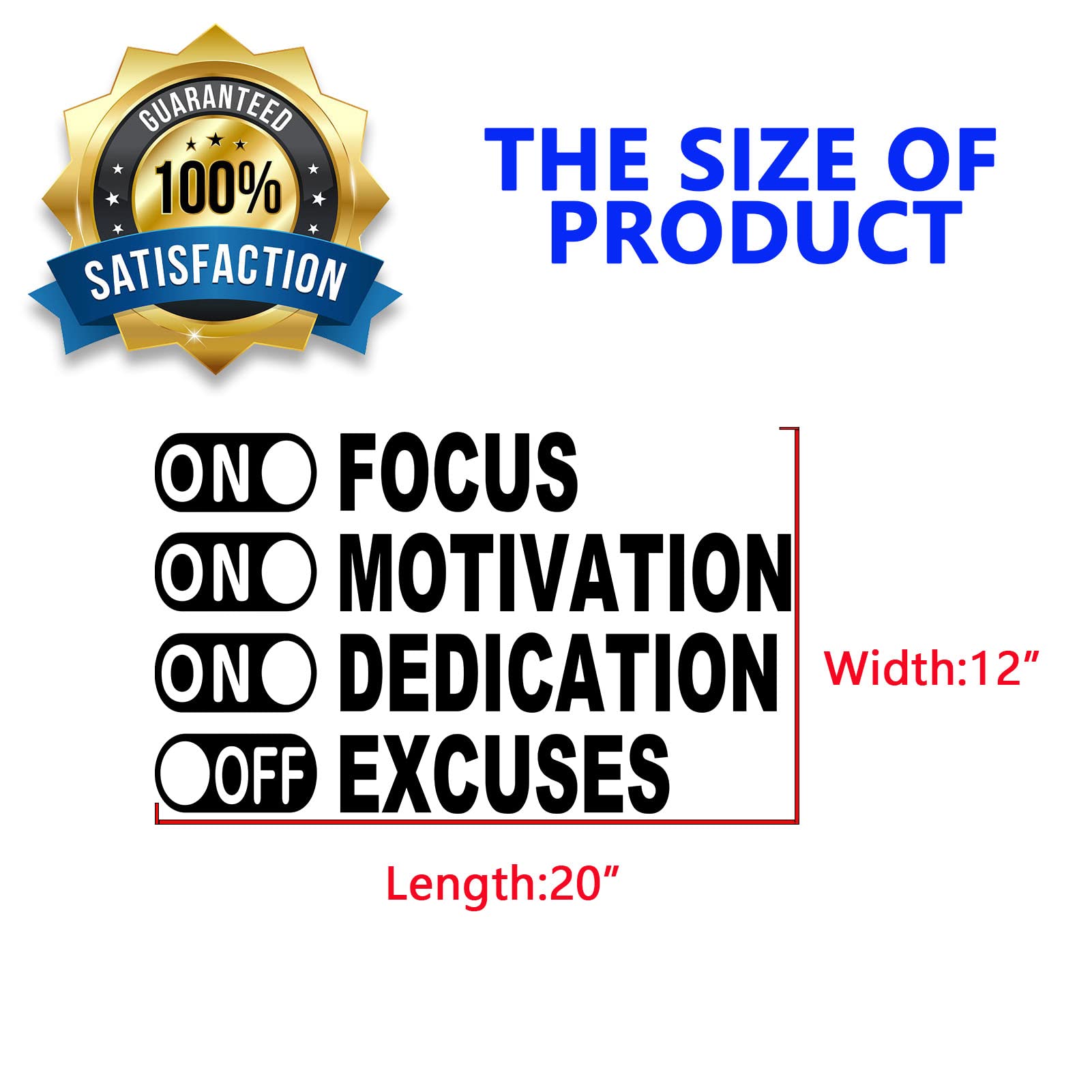 SEATUNE Motivational Wall Decals  Gym Wall Decor  Quotes Inspirational Classroom Office Workout Sport Positive Exercise Home Vinyl Art Stickers On Focus On Motivation On Dedication Off Excuses 20''X12''