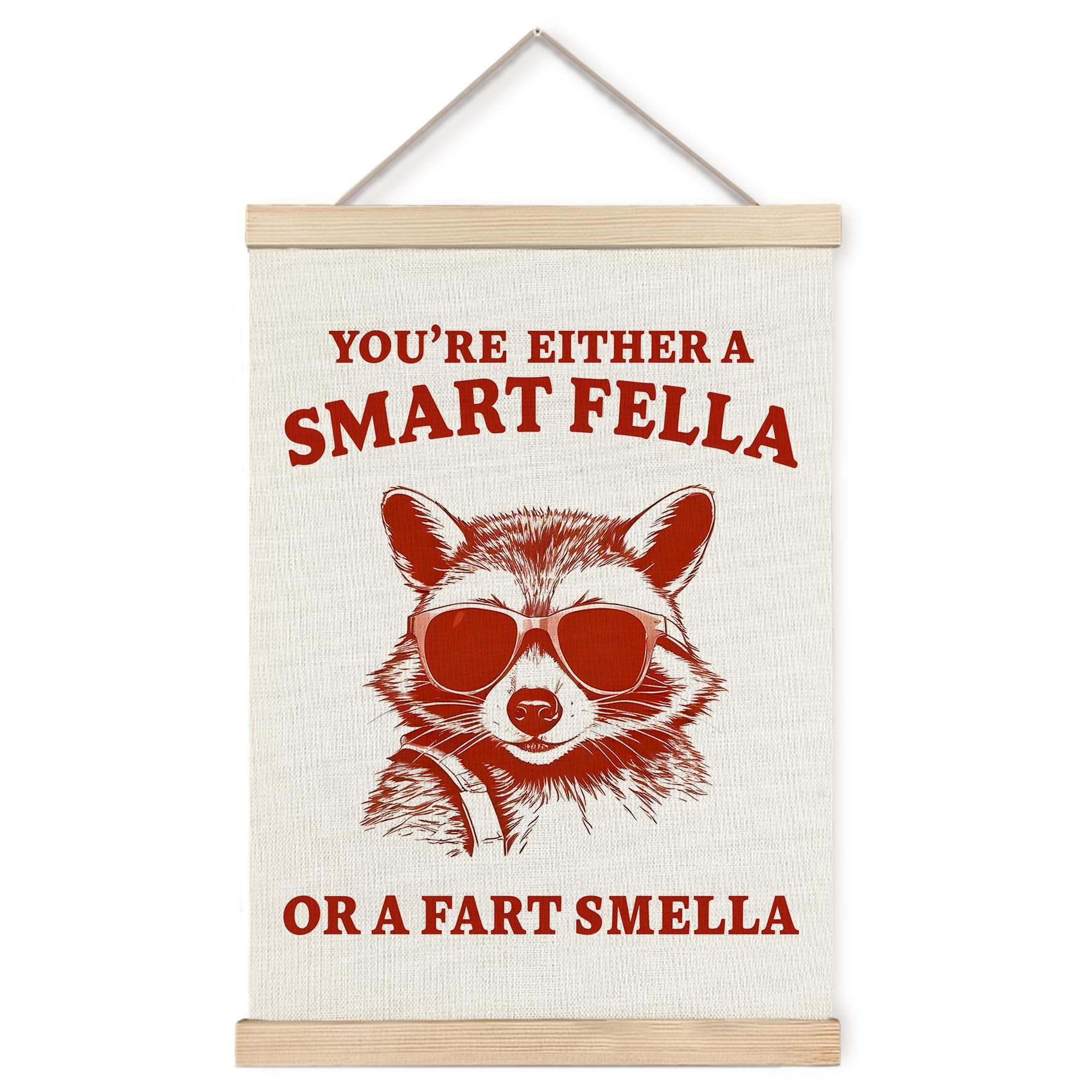 Foritho Funny Raccoon Meme Wall Art Poster Framed, Retro Sarcastic Trash Panda Are You A Smart Fella Or Fart Smella Canvas Print