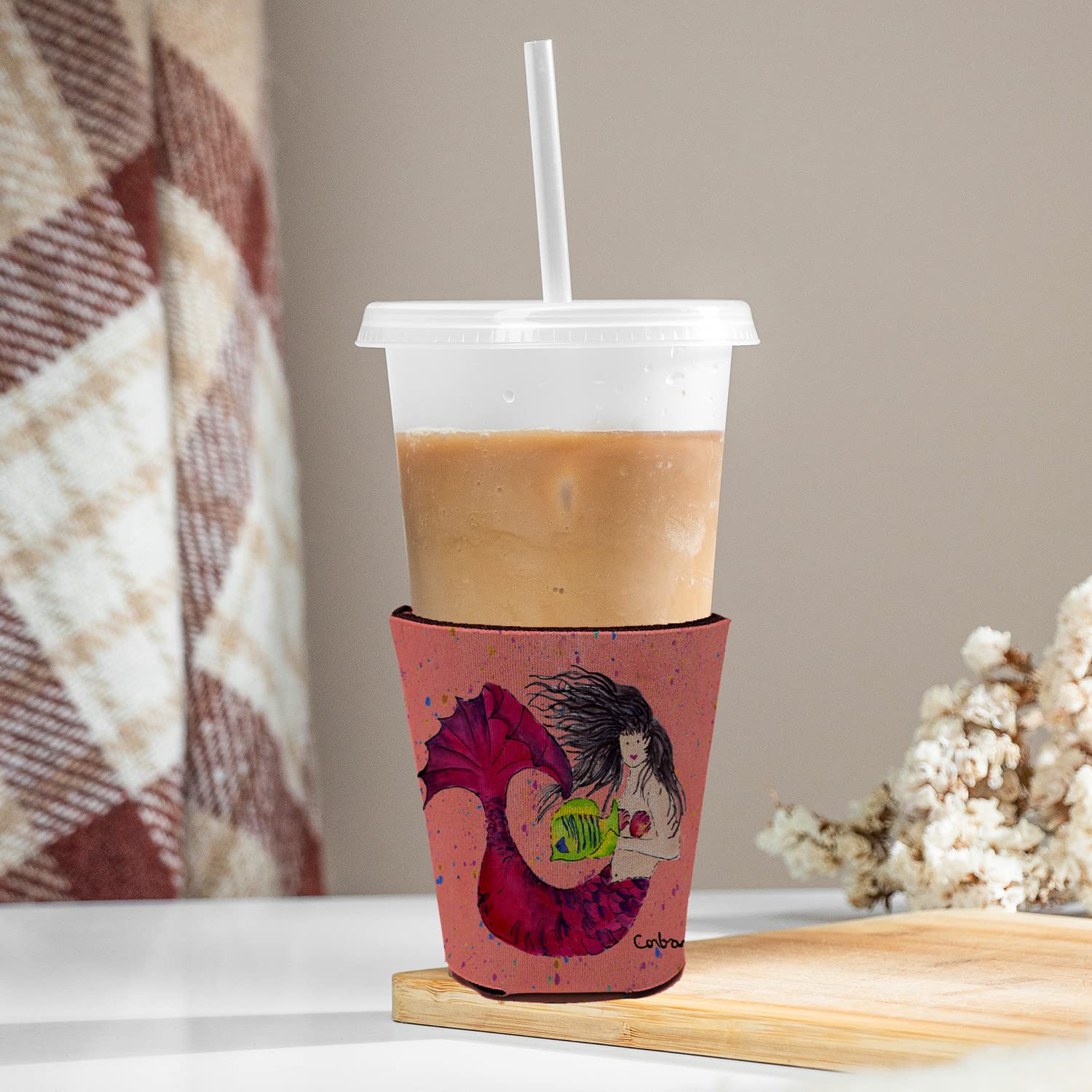 Mermaid Black Hair Mermaid Red Solo Cup Beverage Insulator Hugger