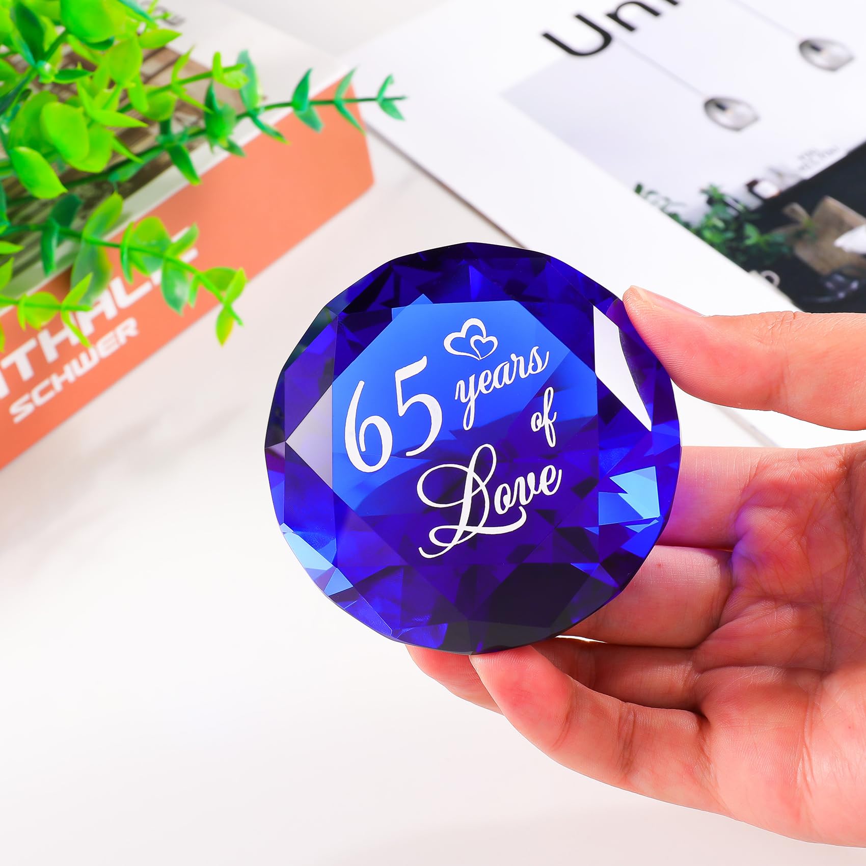 YWHL 65th Wedding Anniversary Sapphire Gifts for Couples, 65 Years Anniversary Sapphire Crystal Wedding Gifts for Parents, Blue