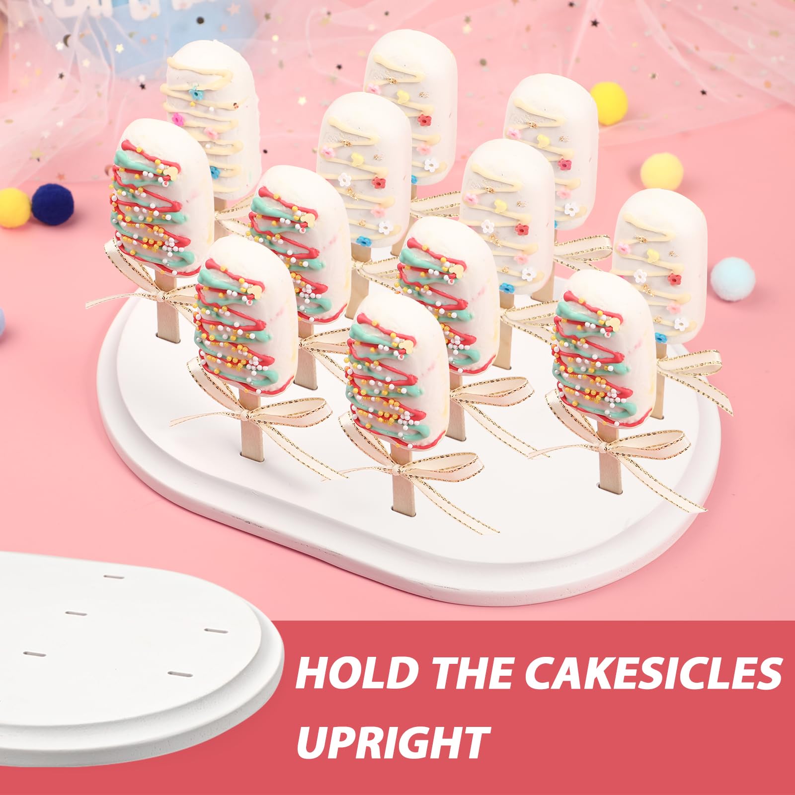 Webake Cakesicle Stand Display Popsicle Sticks Holder 12 Count Wooden Stand Holder For Dessert Table Of Wedding Shower Birthday