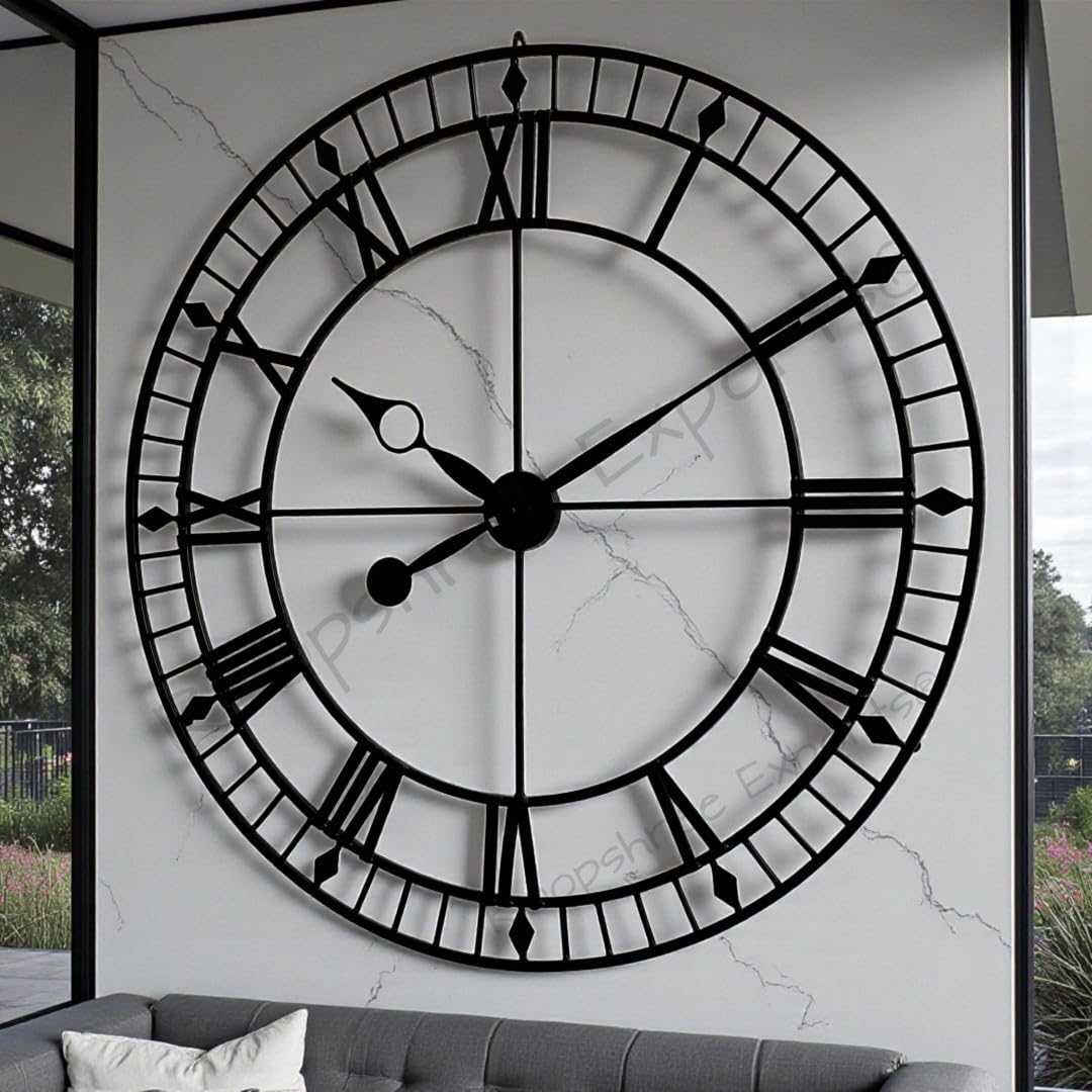 Vintage Clock Iron Hand-Crafted Black Extra Large Wall Clock/One Year Warranty / 9053-42, Analog, 42 Inch
