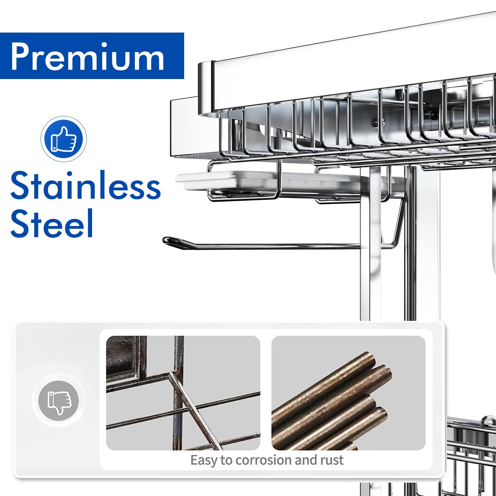 Livod Over The Sink Dish Drying Rack, 2 Tier Over Sink Dish Drying Rack Width Adjustable(25.6-37.6In), Durable Stainless Steel D