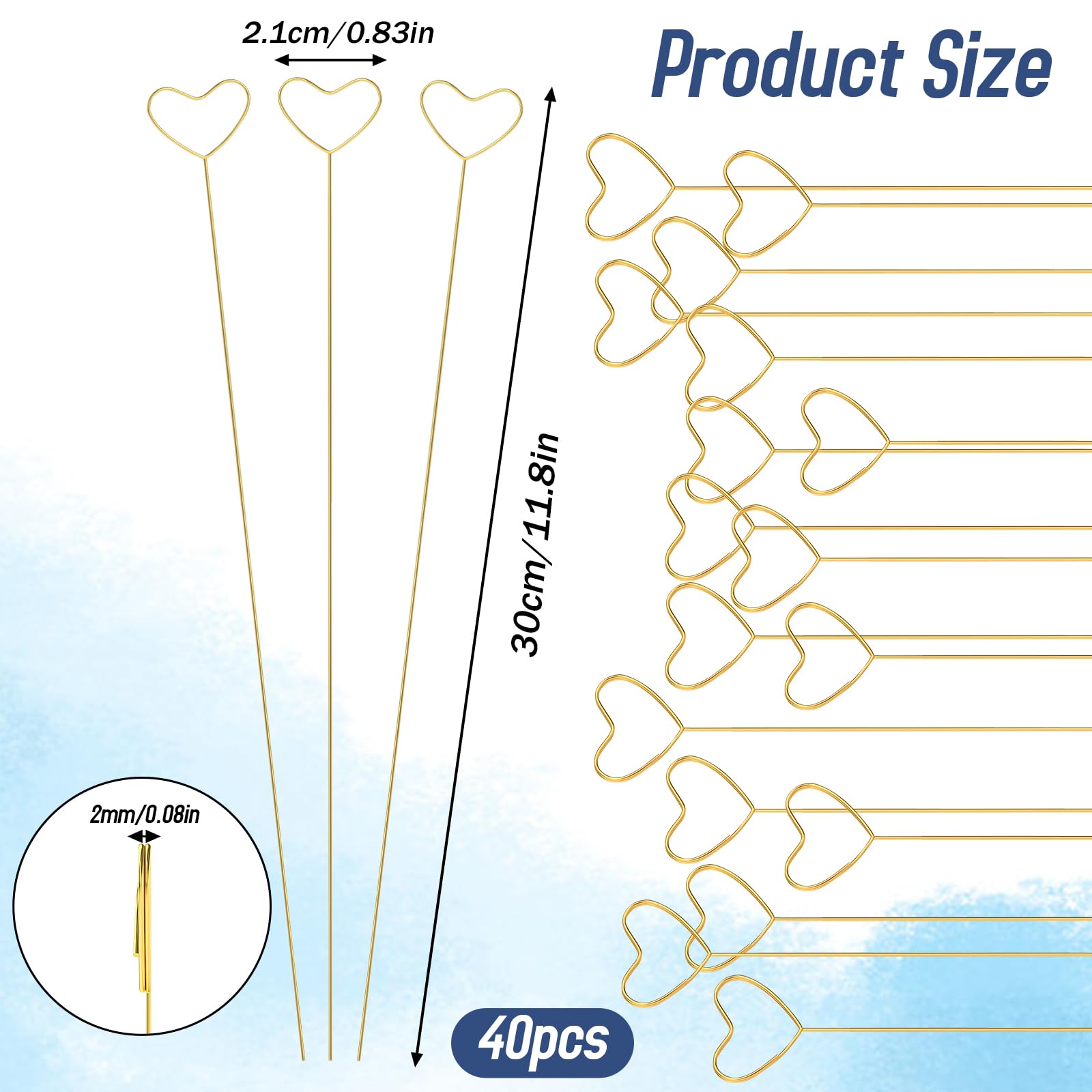 40Pcs Floral Picks Metal Floral Place Card Holder, Floral Card Holder Picks, Heart Loop Picture Holders, Flower Card Holder Stic