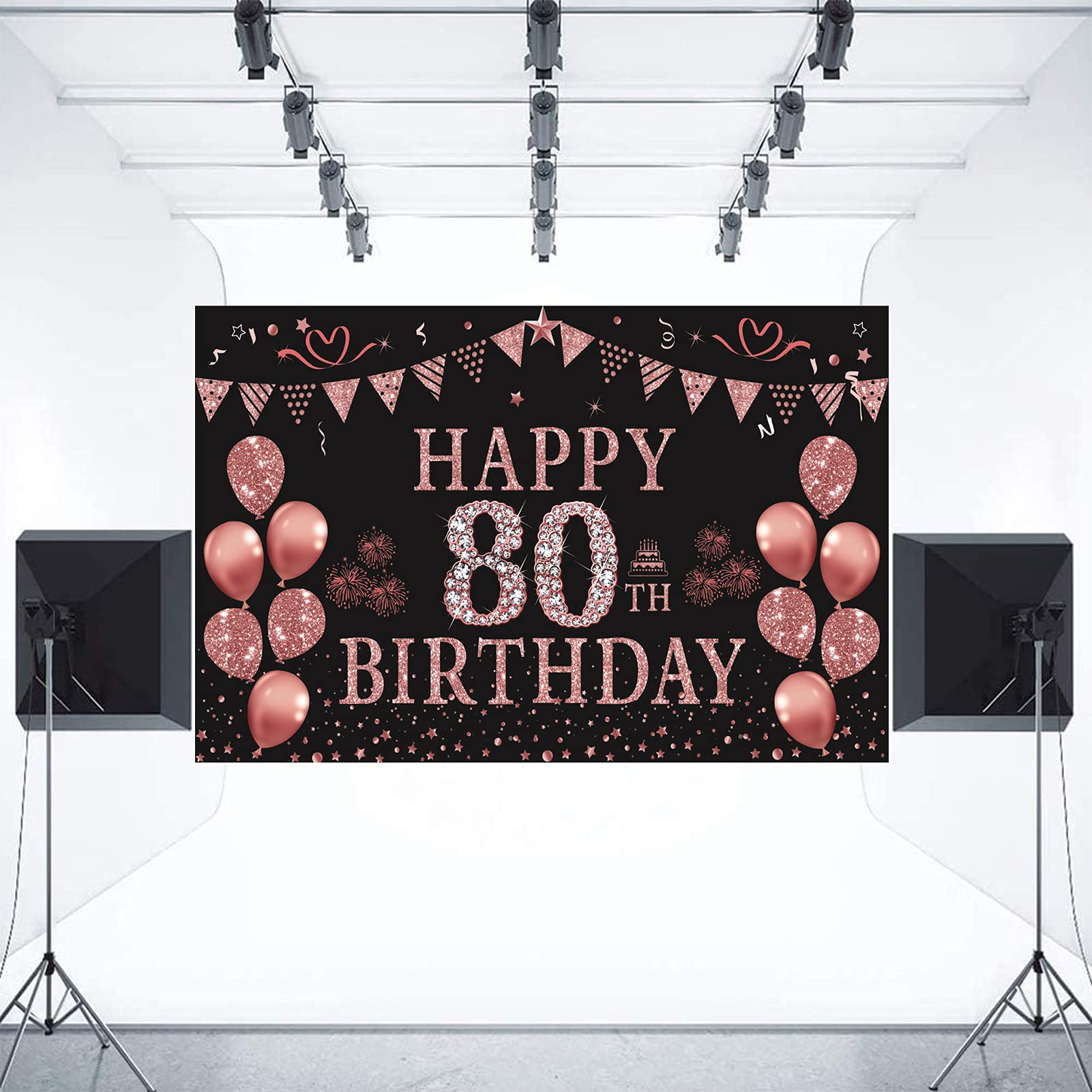 Trgowaul 80Th Birthday Decorations For Women Rose Gold Birthday Backdrop Banner 5.9 X 3.6 Fts Happy 80Th Birthday Party Suppiles