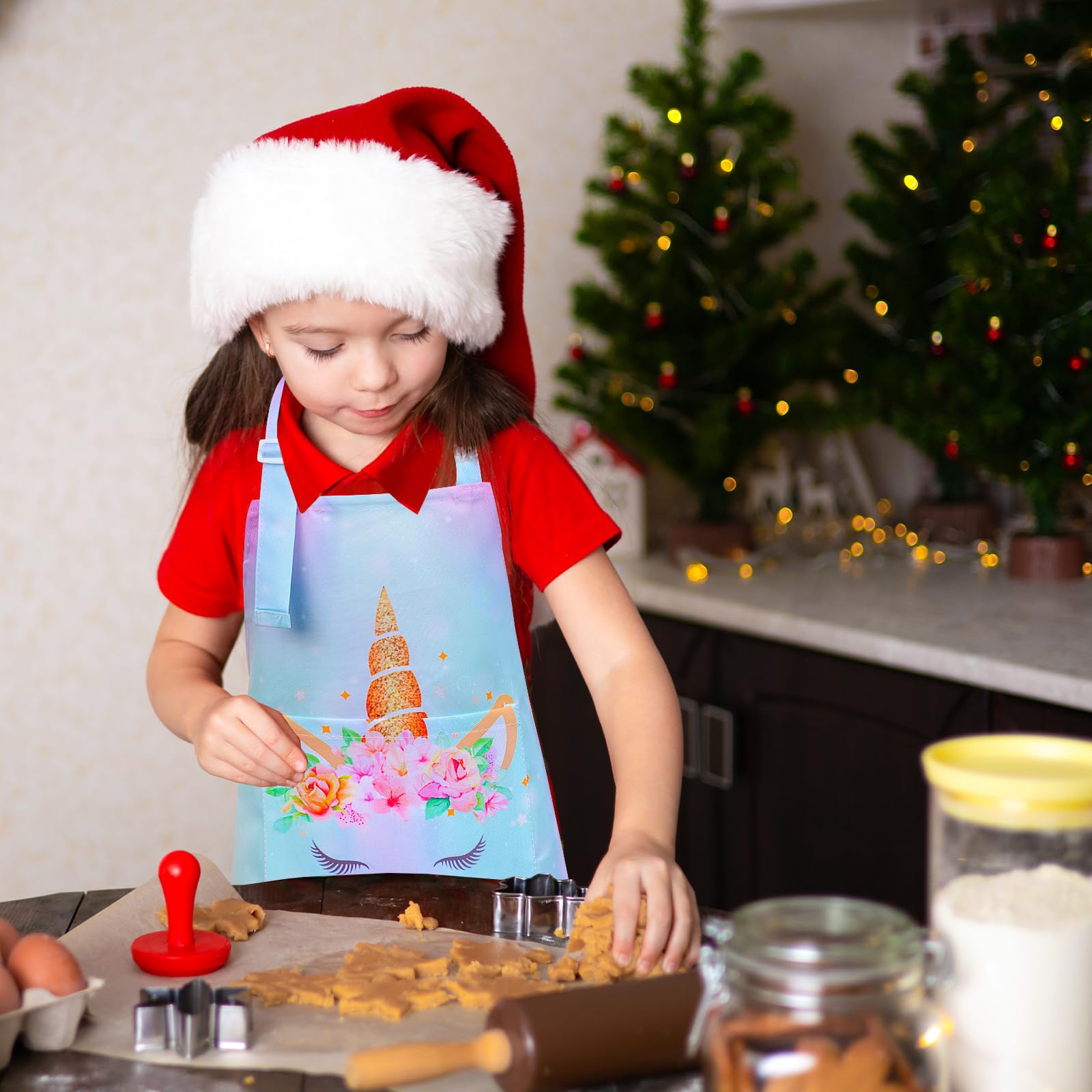 Sylfairy Aprons For Kids Girls Rainbow Unicorn Apron Children Kitchen Chef Aprons Smock (Purple+Rainbow, Medium,6-12Years)