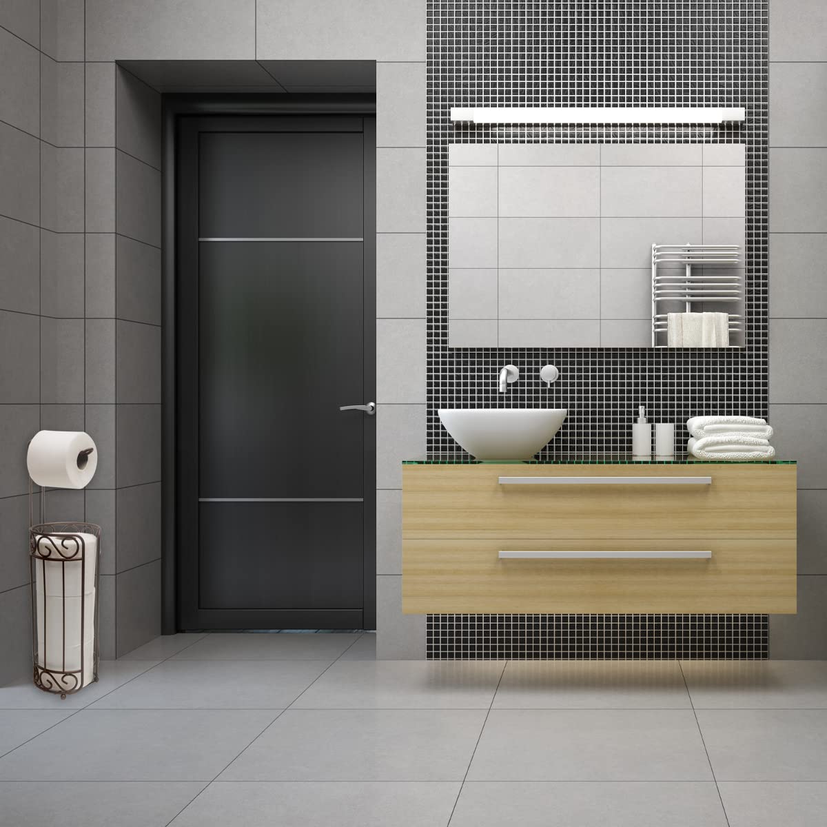 Home Basics Scroll Design Dispensing Toilet Paper Holder Stand, (Bronze) Steel Free-Standing Holder | Bathroom Toilet Paper Hold