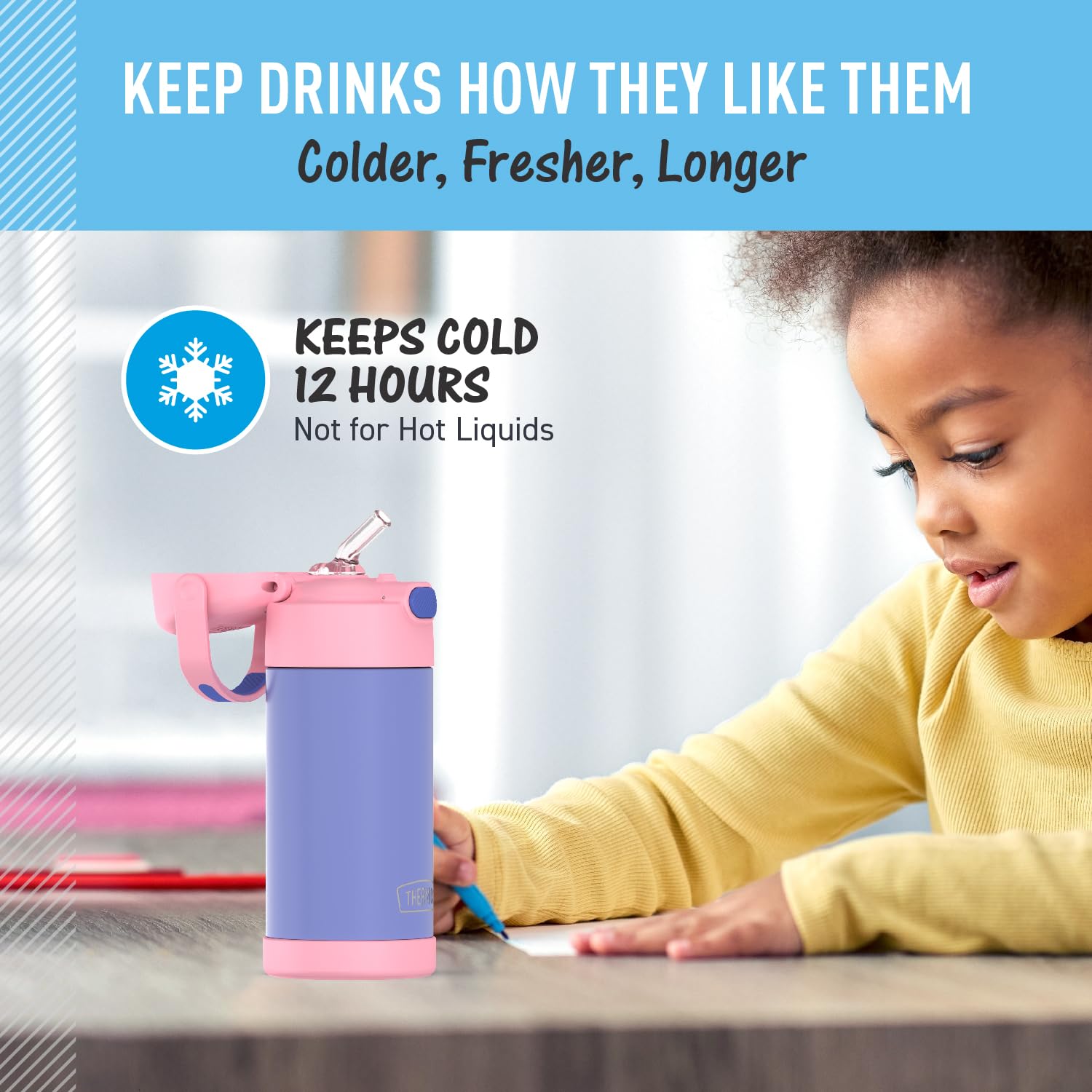 Thermos Funtainer Water Bottle With Straw - 12 Ounce, Purple/Pink - Kids Stainless Steel Vacuum Insulated Water Bottle With Lid