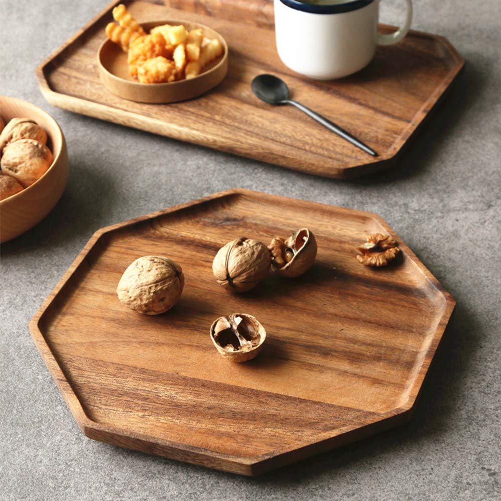 Set Of 2 Acacia Wood Charcuterie Boards Round Wooden Serving Tray Fruit Platter Decor Trays Serving Ware Food Dish Serving Platt