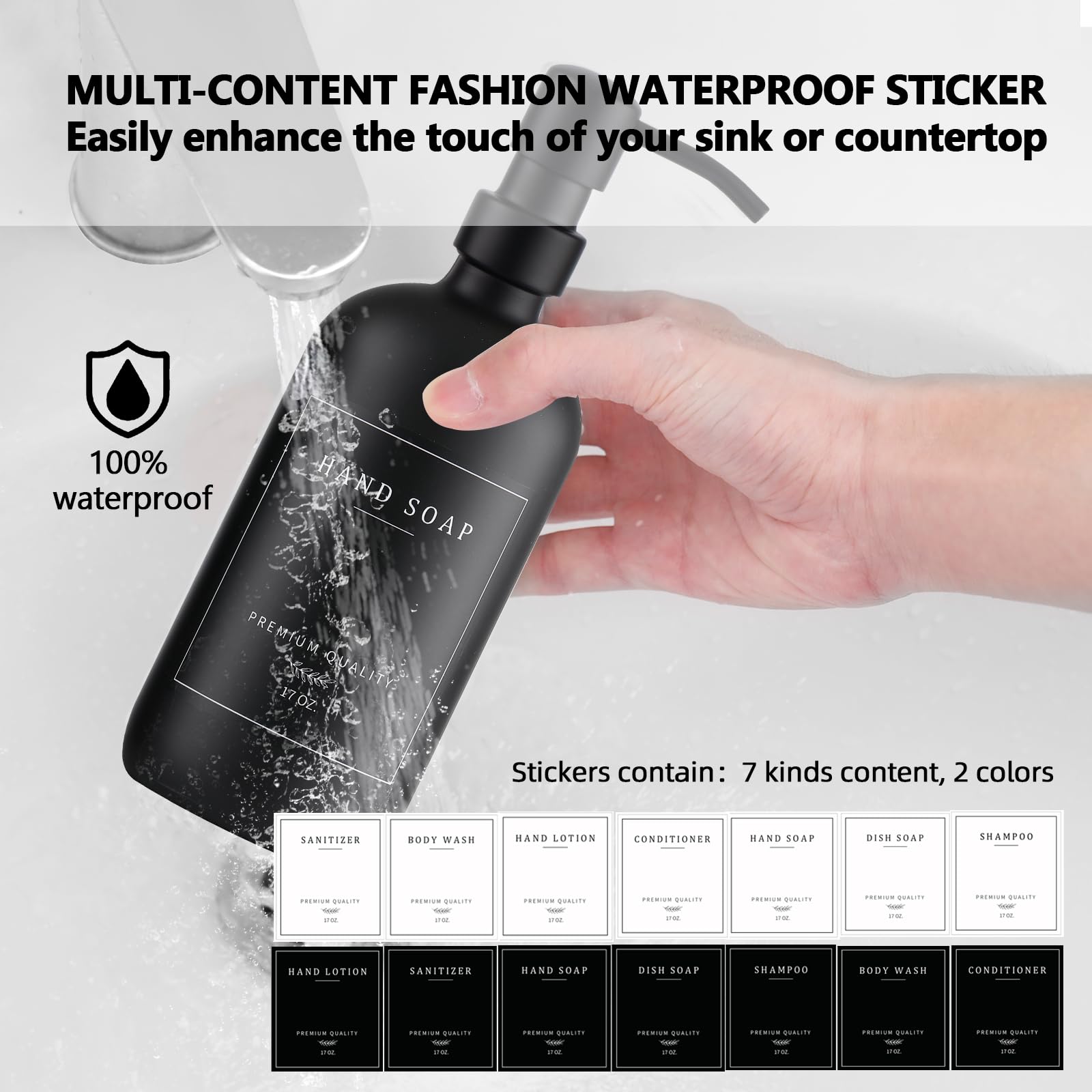 Black Thick Glass Soap Dispenser - Farmhouse Kitchen Dish Soap Dispenser & Hand Soap Dispenser Set, 304 Rustproof Pump Soap Disp