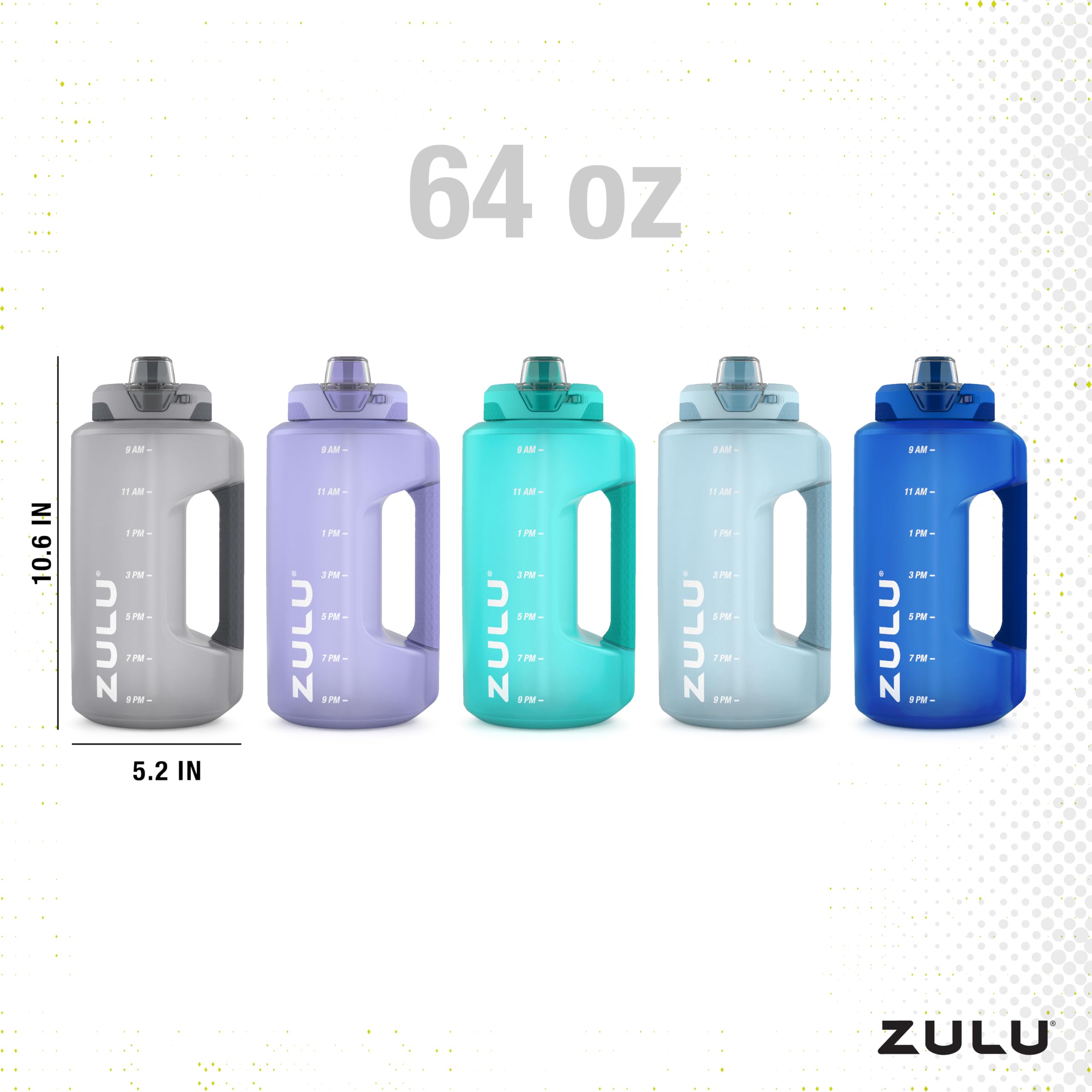 Zulu Goals 64Oz Large Half Gallon Jug Water Bottle With Motivational Time Marker, Covered Straw Spout And Carrying Handle, Perfe