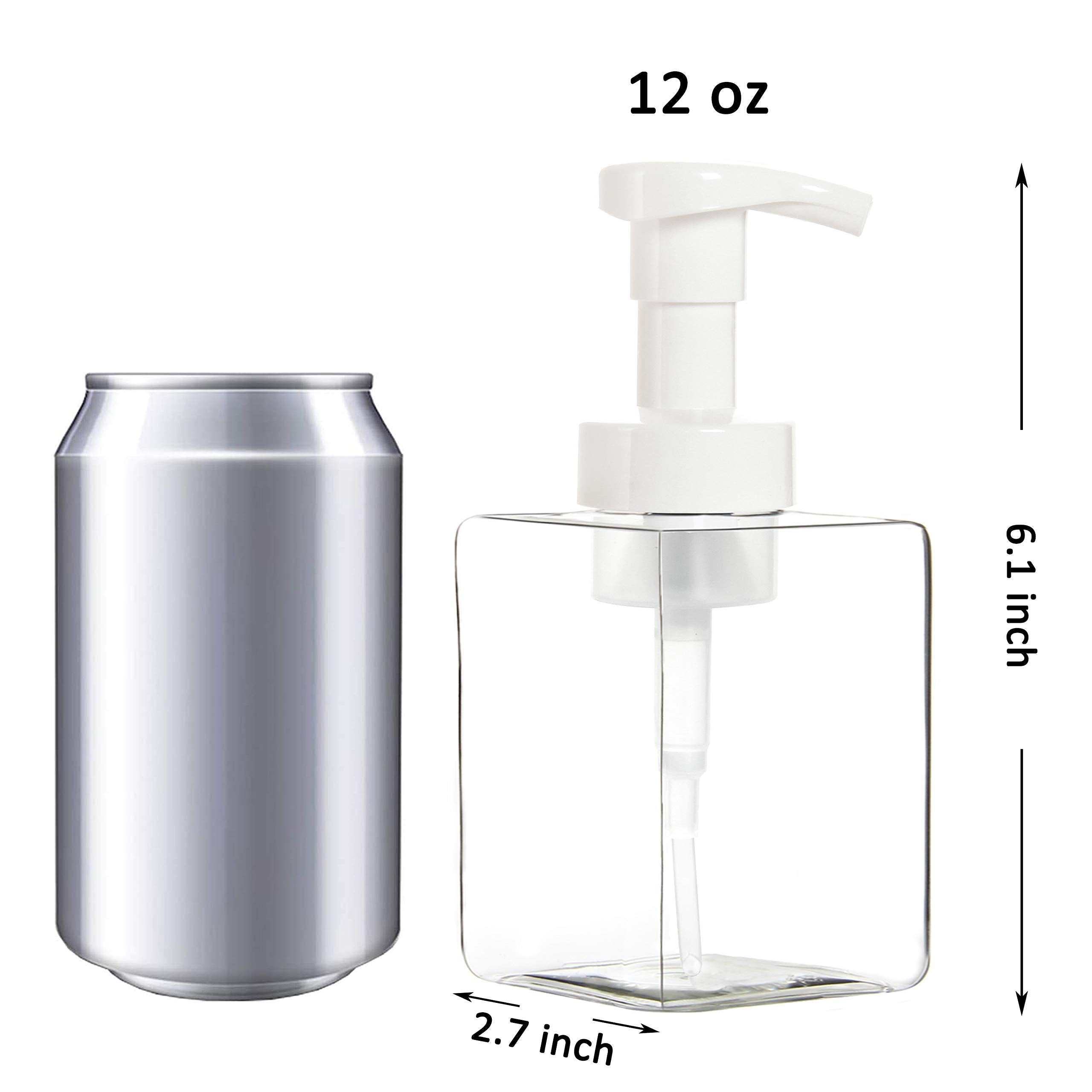 Youngever 4 Pack Clear Plastic Square Pump Bottles, Plastic Foaming Soap Dispenser, Refillable Plastic Pump Bottles With Travel