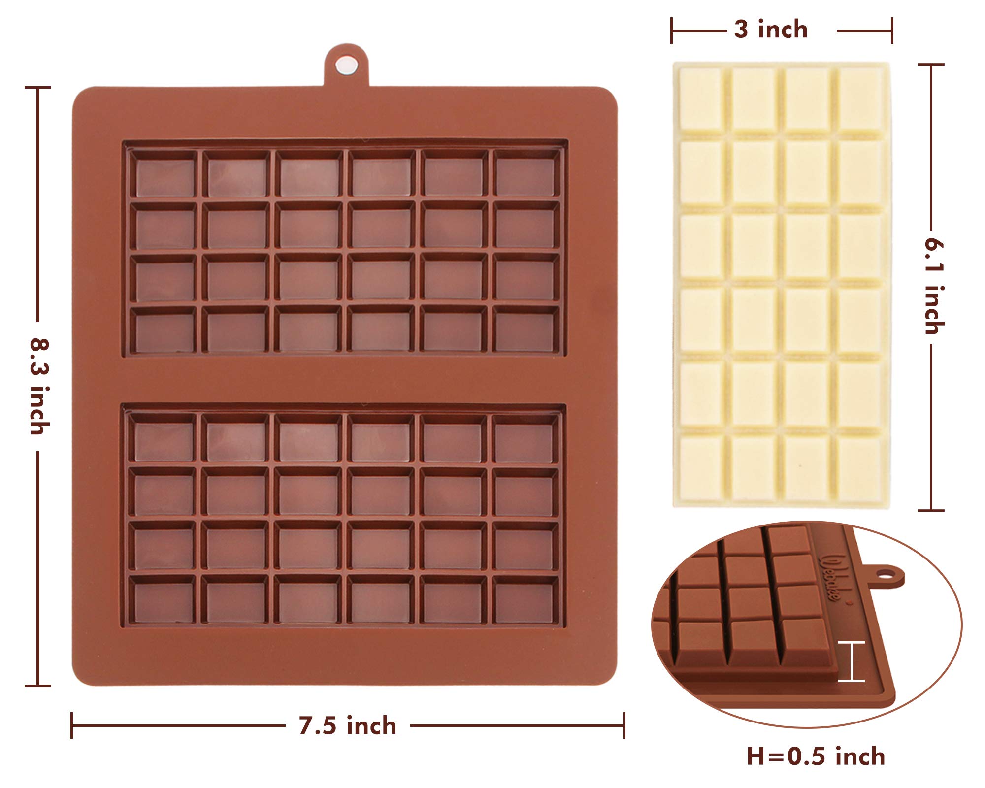 Webake Chocolate Bar Mold Silicone Break-Apart Candy Bar Molds 2 Pack For 4 Ounce Chocolate Chunk Protein Energy Bar Jumbo Choco