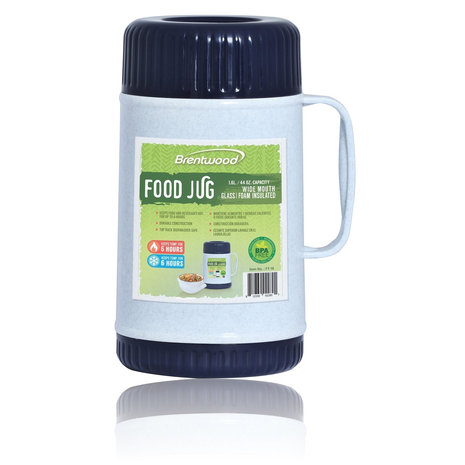 Brentwood 44oz Wide Mouth Food Jar thermos  Keep Food & Drinks Hot or Cold for up to 6 Hrs  Builtin Bowl for Personal Use or 