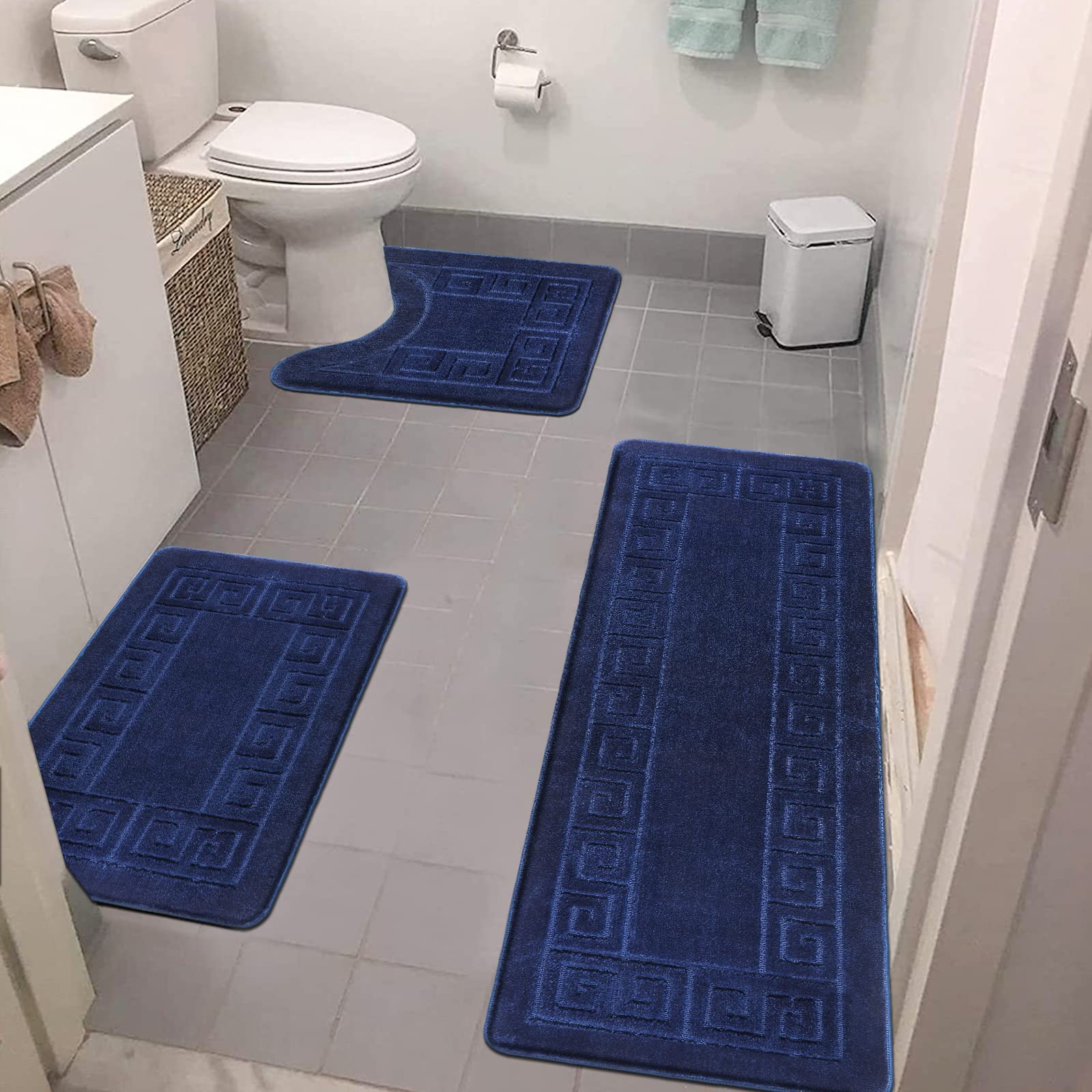 Pauwer Bathroom Rugs Sets 3 Piece, Non Slip Bath Mats For Bathroom Floor, Shaggy Microfiber Bath Rugs, Absorbent Bathroom Mats C