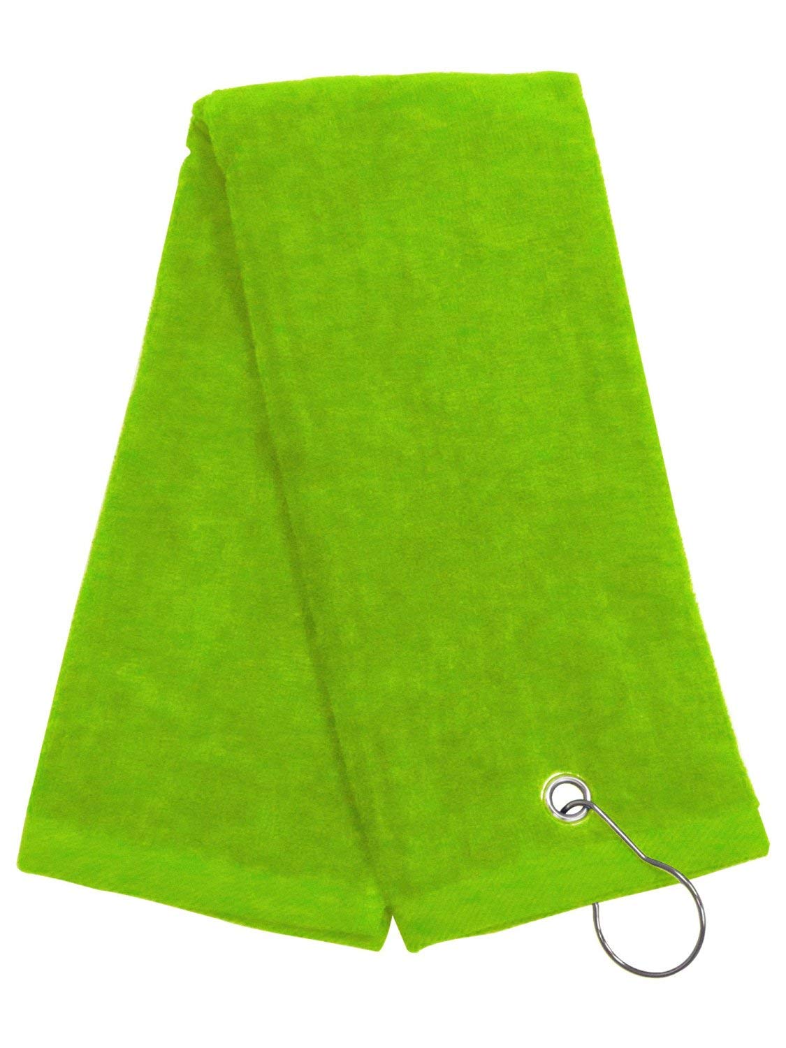 Neon Lime Green 100% Cotton Golf Towel Tri-Fold With Grommet & Hook For Golf Bag