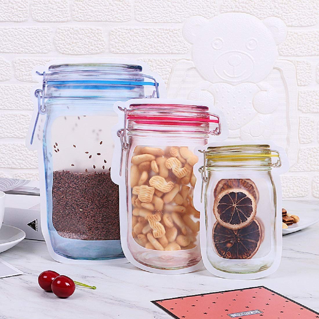 40Pcs Reusable Mason Jar Ziplock Bags,Food Storage Sandwich Bags Ziplock Bags For Kitchen Camping Picnic Organizer (40 Pcs)