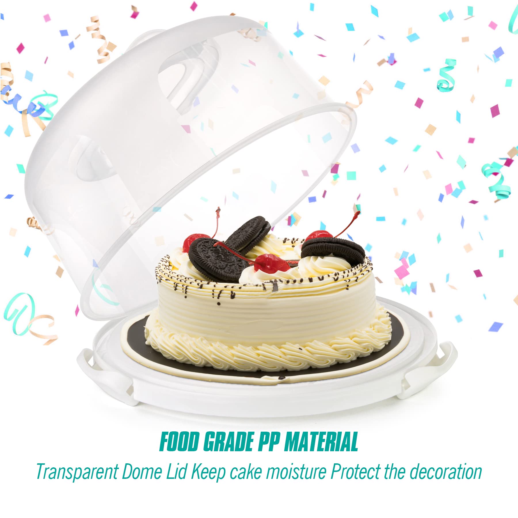 Zoofen Round Cake Carrier White Cake Stand 11 Inch Plastic Cake Container With Handle And Lid For Travel(White)