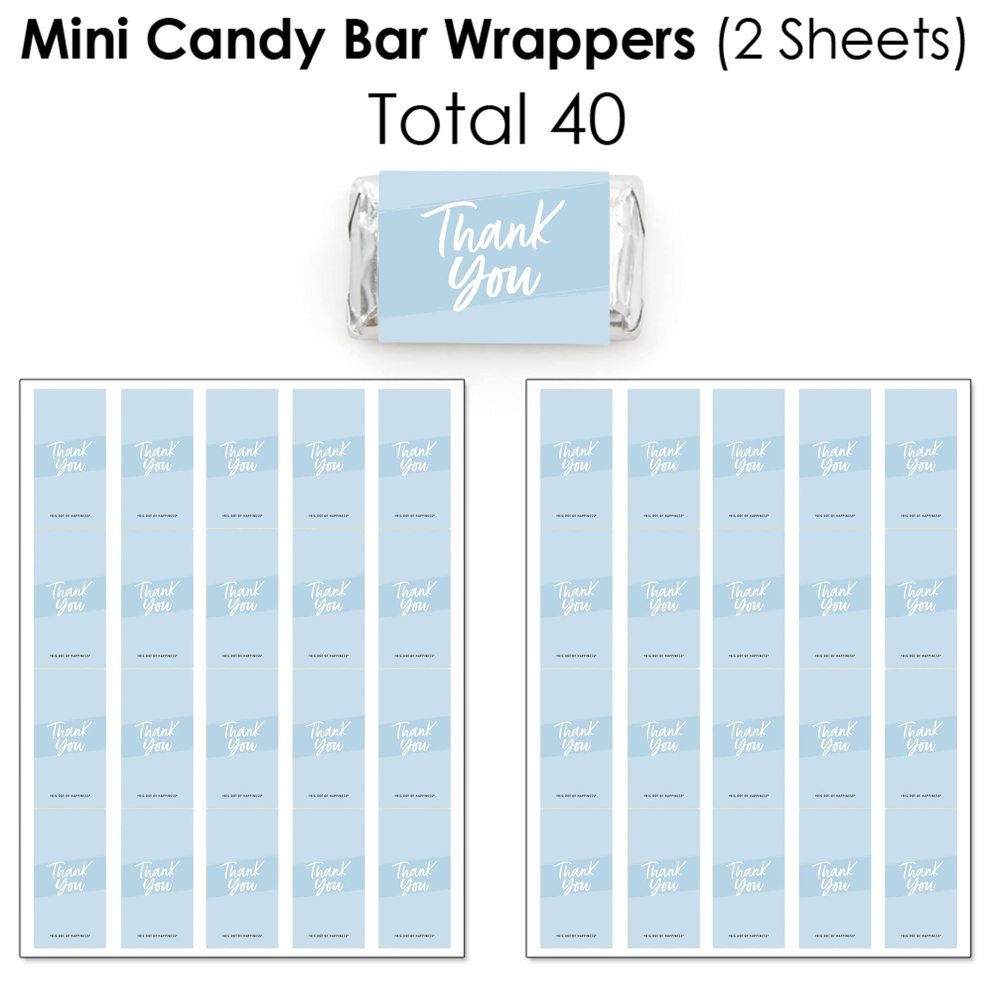 Big Dot Of Happiness Dusty Blue Elegantly Simple - Mini Candy Bar Wrappers, Round Candy Stickers And Circle Stickers - Guest Par
