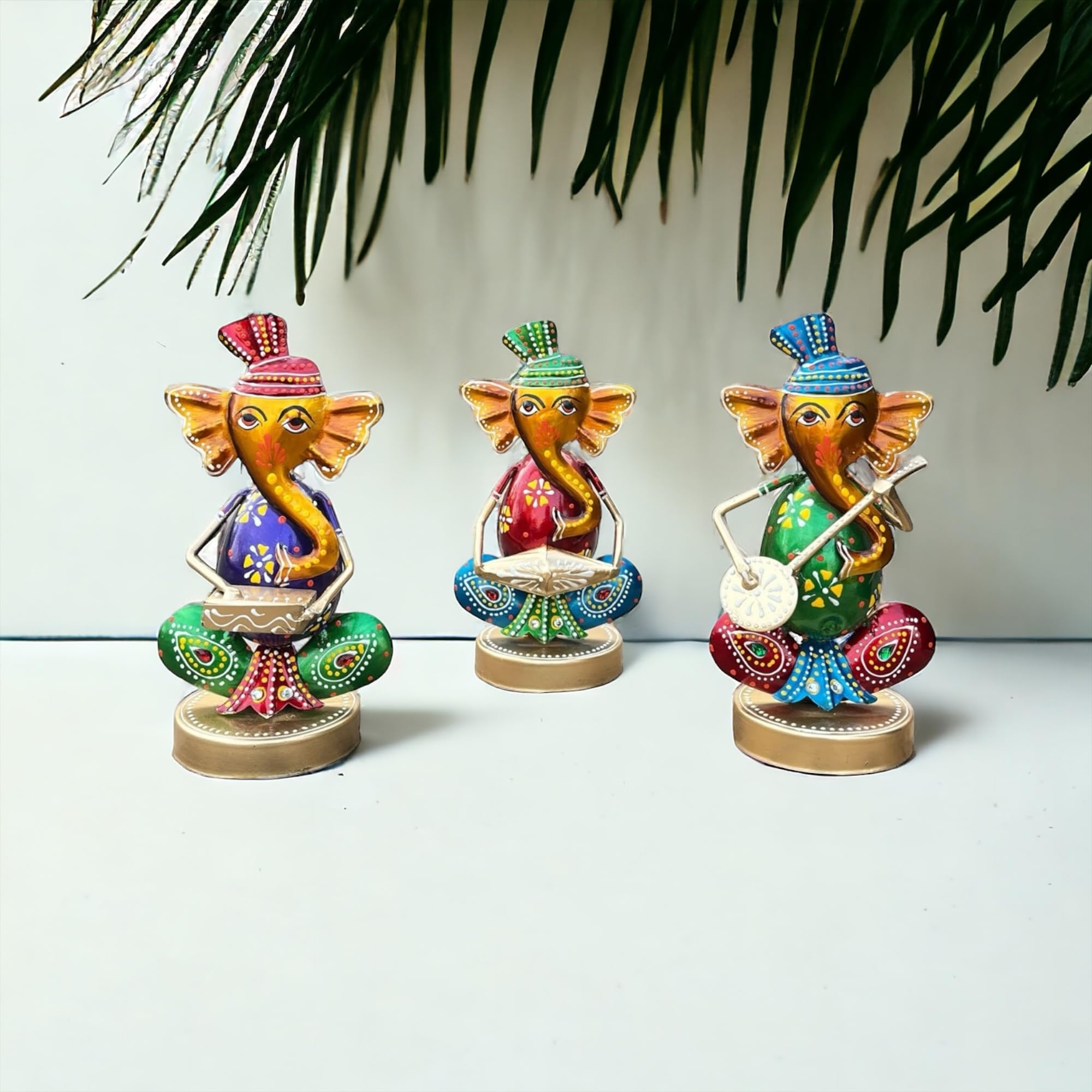 Craficial Metal Handpainted Ganesh Ji Rajasthani Musician Set Showpiece Idol For Living Room Sclupture For Home & Office Decor (