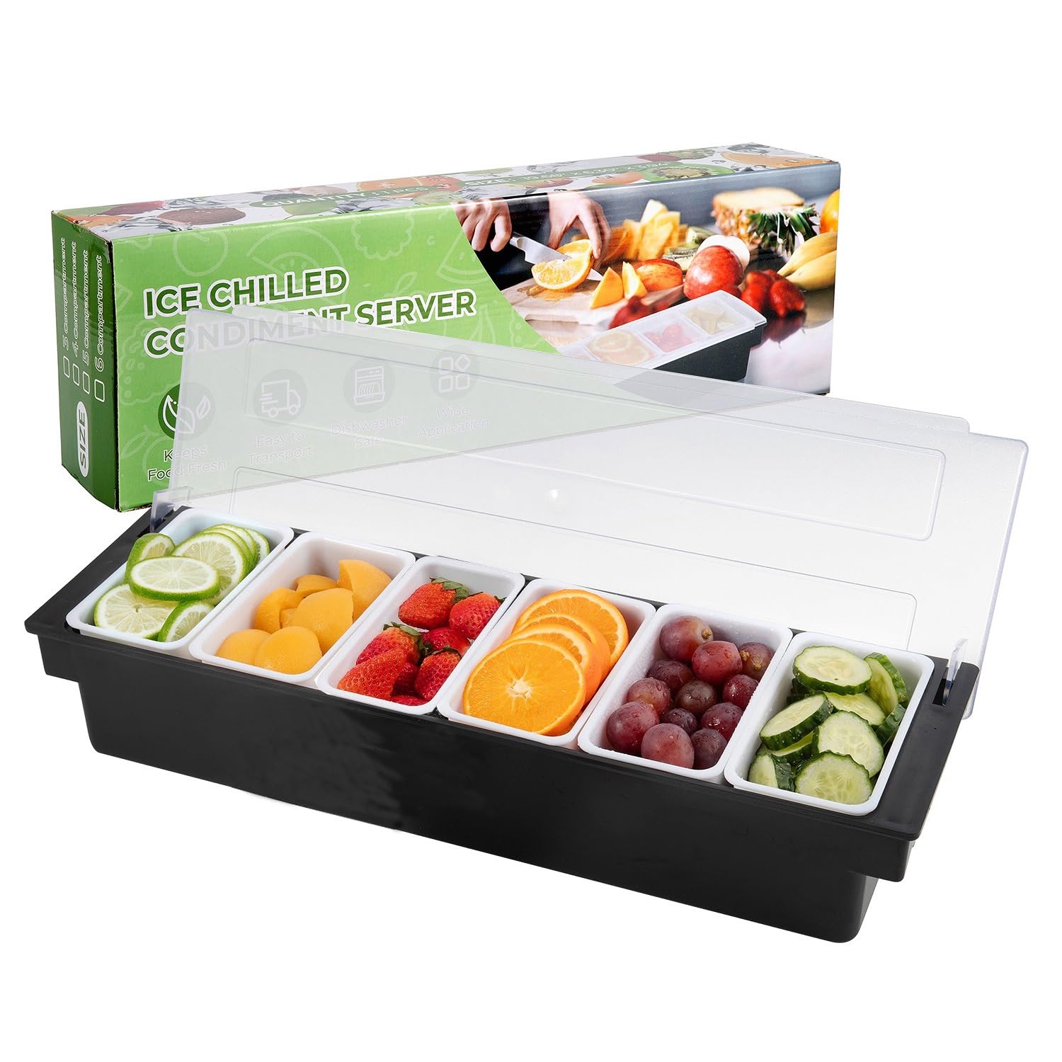 Wichemi Fruit, Veggie & Condiment Caddy With Lid Dispenser Tray Plastic Garnish Station For Bartending & Serving Taco, Ice Cream