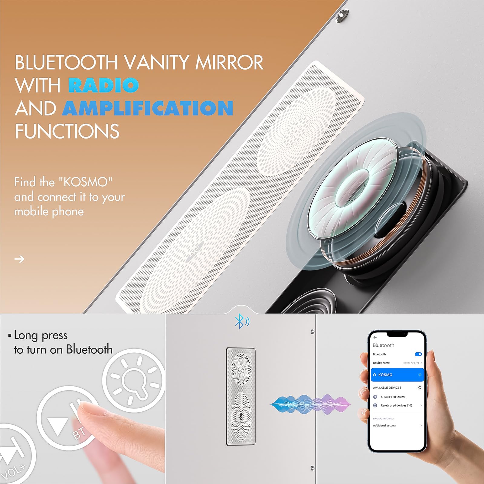 Hasipu Vanity Mirror With Lights And Bluetooth Speaker, 40'' X 29'' Hollywood Makeup Mirror With 21 Dimmable Bulbs And 10X Magni
