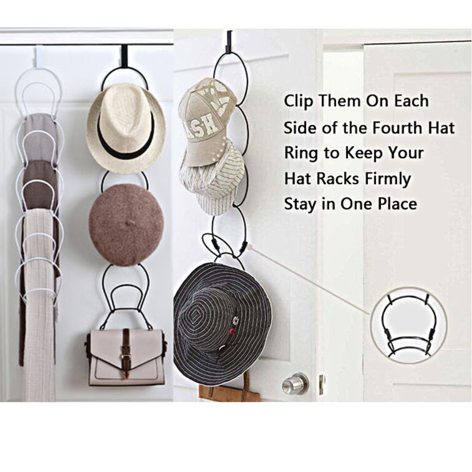 LINFIDITE 10 Pack Hat Rack Hanger Holder Organizer Closet Hanging Baseball Cap Display Storage Rack for Scarves Handbags Towels Clothes Ties Over Door Wall Mounted w Hanging Hook White