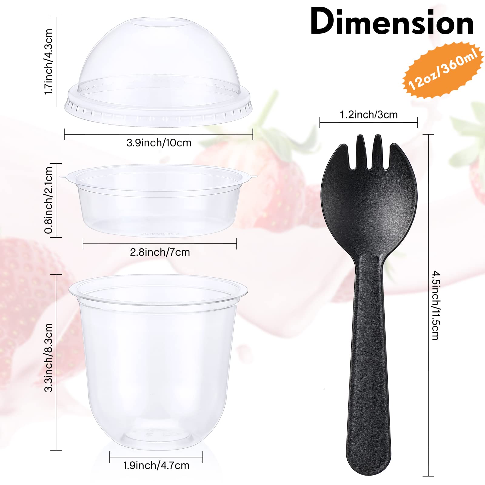 100 Pack 12 Oz Clear Plastic Parfait Cups With Dome Lids No Hole Disposable Party Dessert Cups With Lids Insert Spork Round Frui