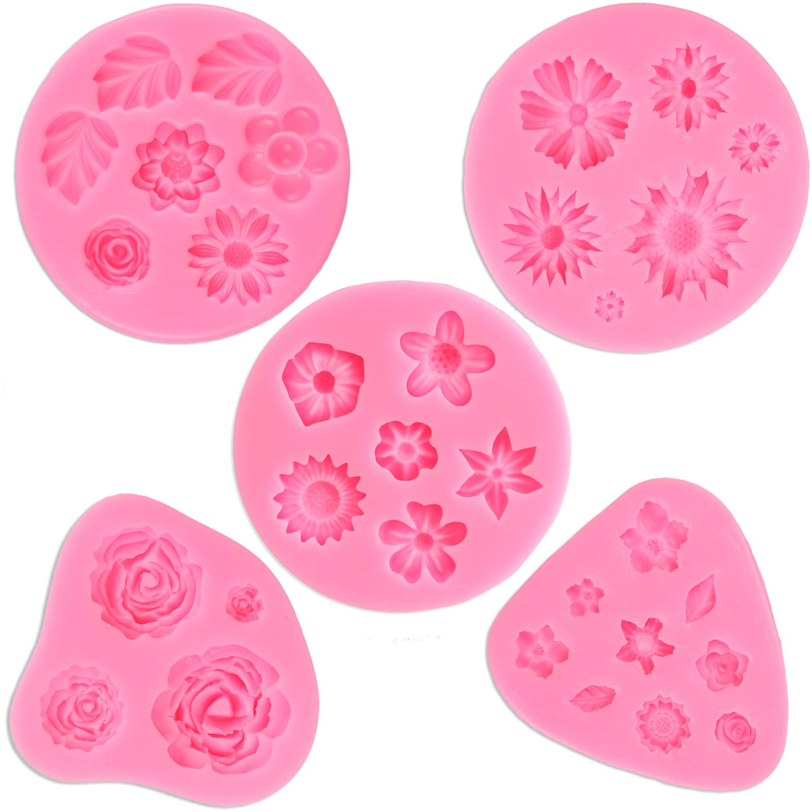 Gelifatle Flower Fondant Cake Molds, Daisy, Rose, Chrysanthemum And Small Flower Candy Silicone Molds For Chocolate Fondant Poly