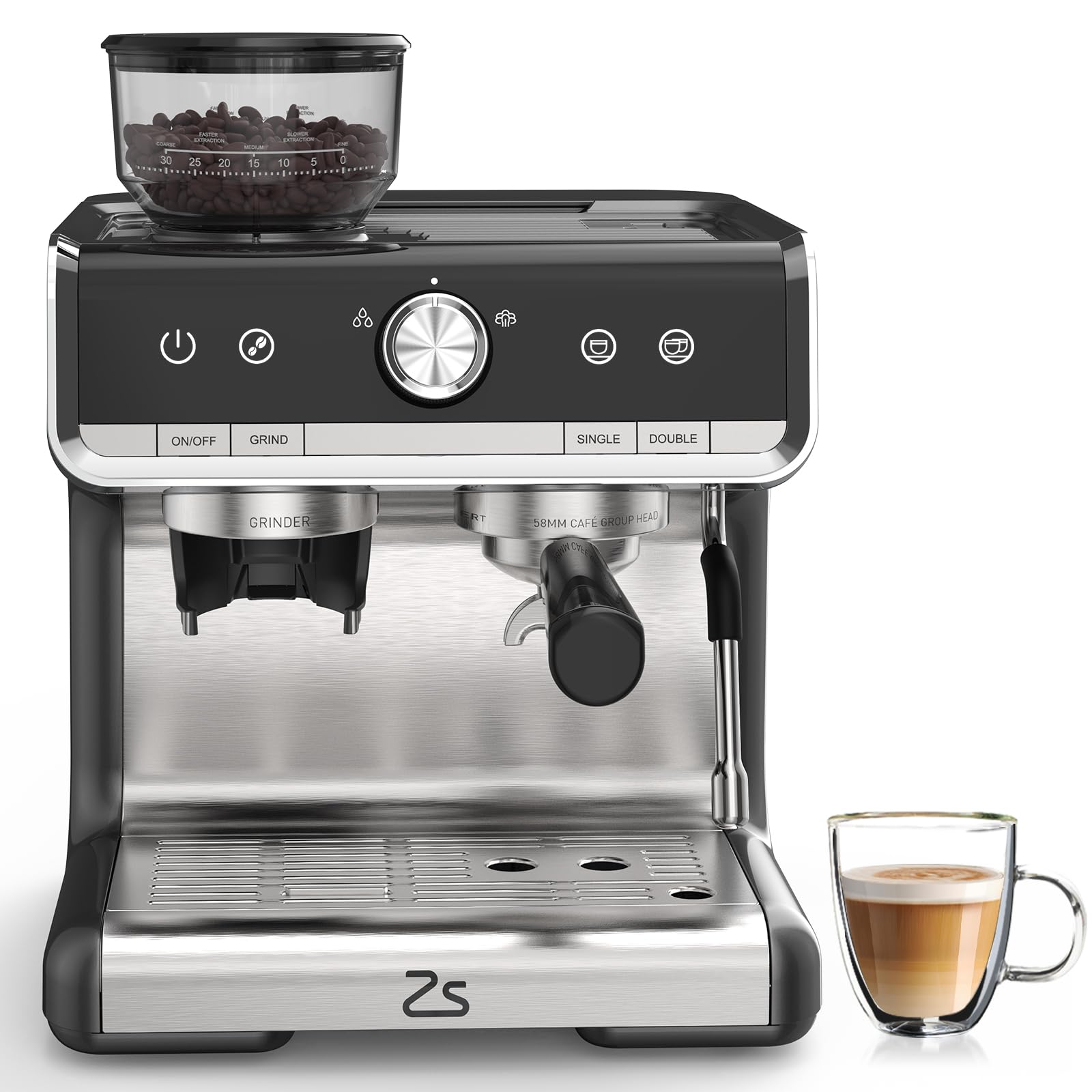 Garvee Espresso Machine With Grinder, 20 Bar Professional Coffee Maker With Milk Frother Steam Wand for Cappuccino, Latte, Macch