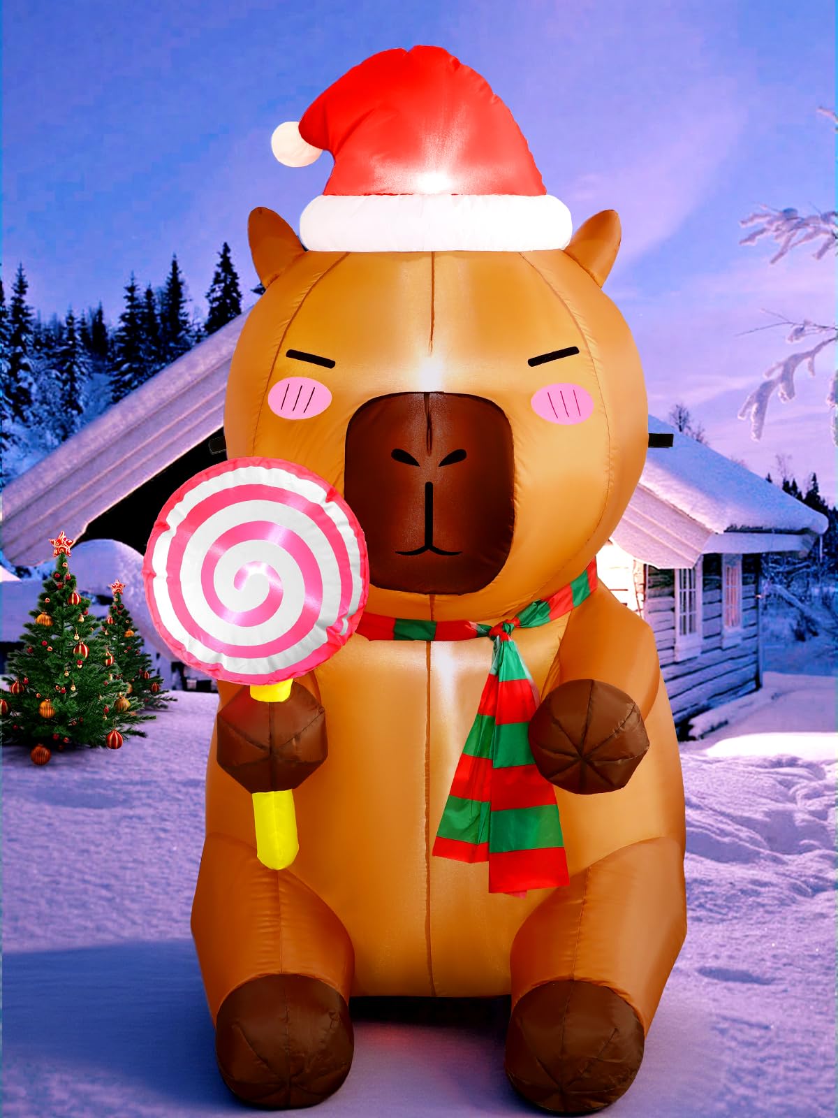 anroog Christmas Inflatable Outdoor Decorations Capybara Inflatables 4.92ft Christmas Blow Up Capybara Hold Lollipop Candy Yard 