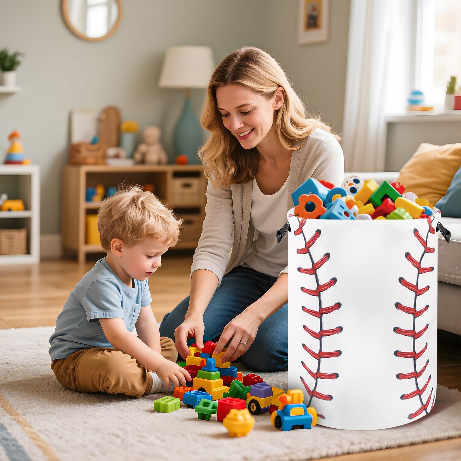 Baseball Laundry Basket For Boys Room Decor, Kids Nursery Hamper Gift For Bathroom Bedroom Sports Room Accessories, Teens Stuff