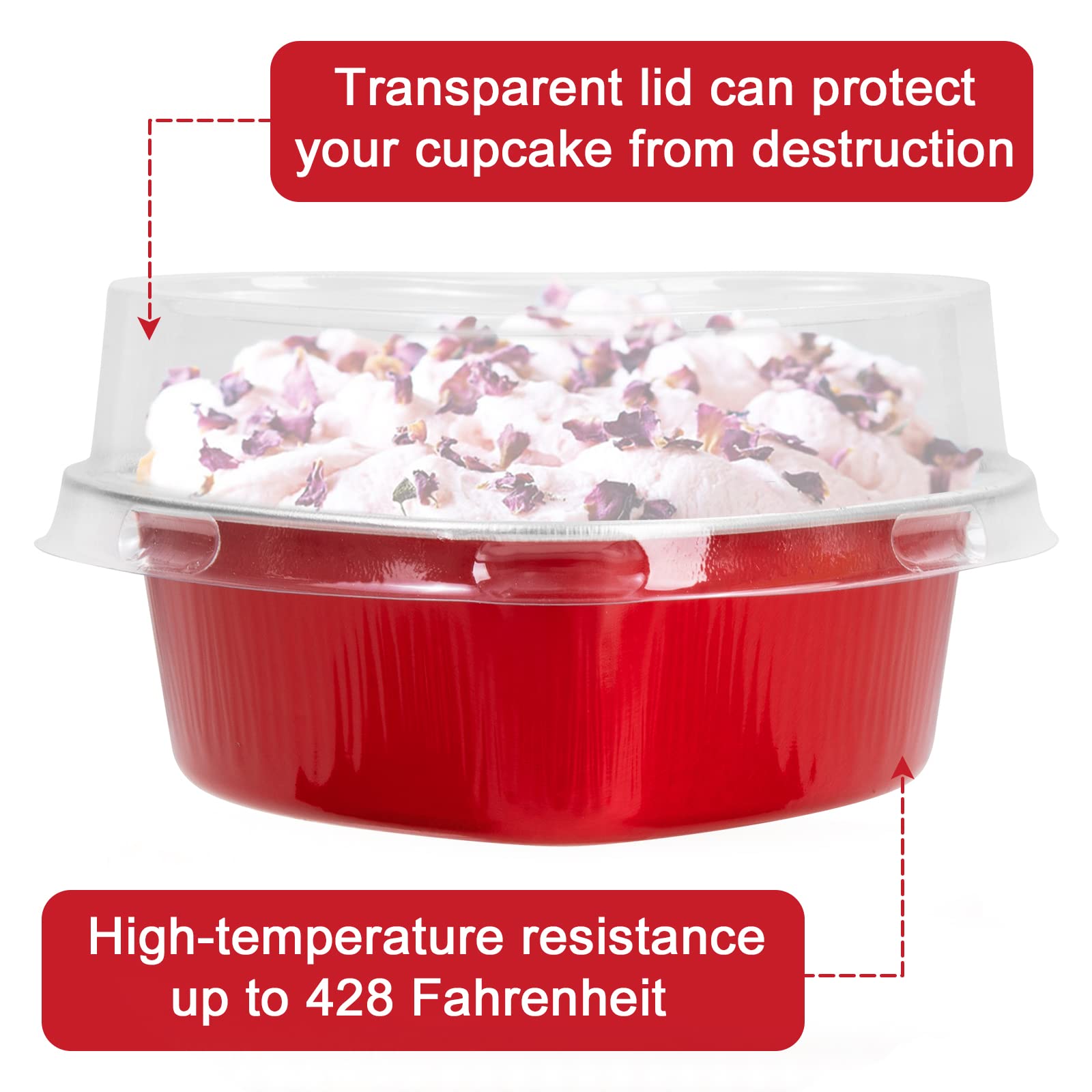 Mini Heart Shaped Cake Pans With Lids,Heyyumi 50Pcs 3.4Oz Aluminum Foil Heart Cake Pan,Disposable Heart Cupcake Cups Liners Tins