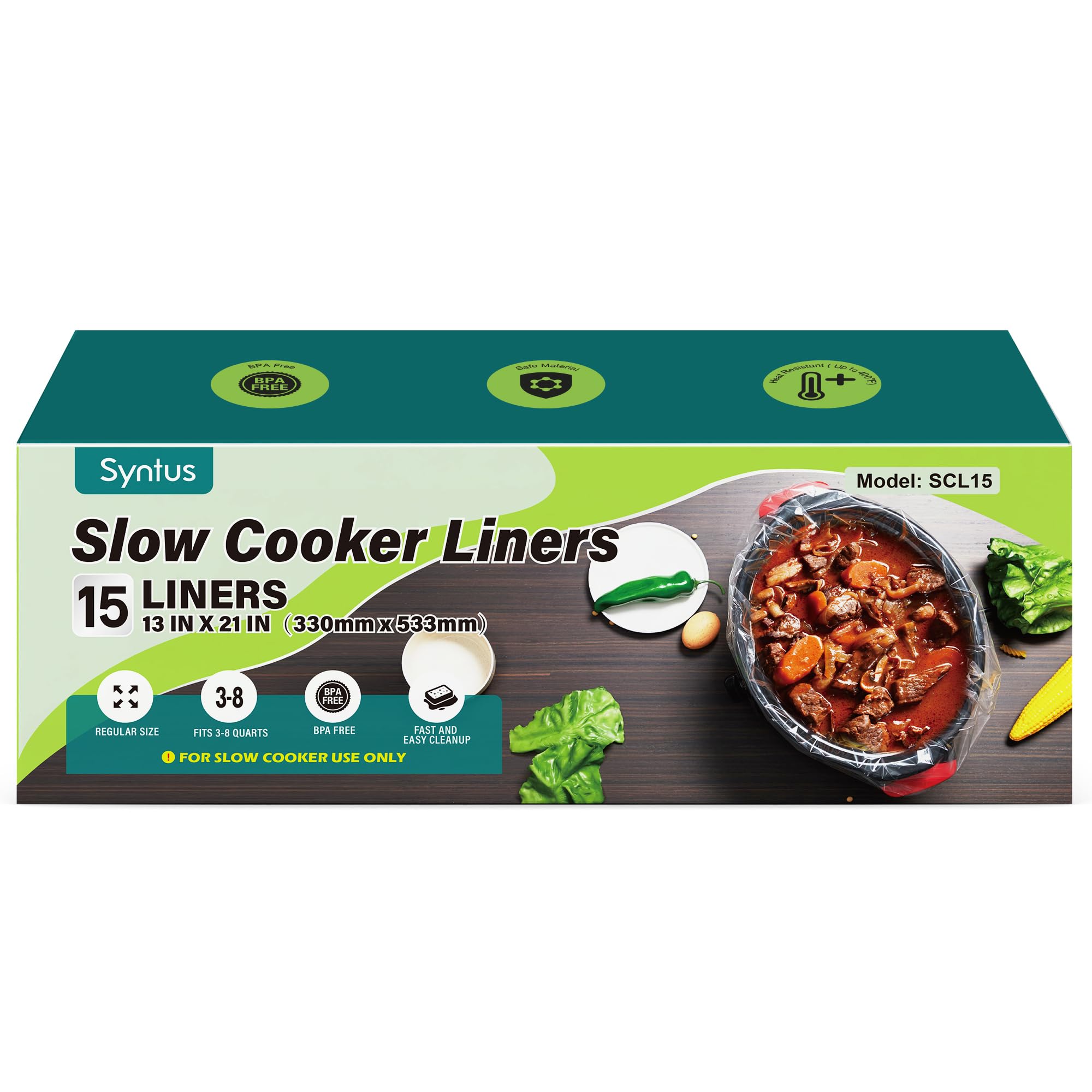 Syntus Slow Cooker Liners, 15 Count Cooking Bags Large Size Disposable Pot Liners Plastic Bags, Fit 3Qt To 8Qt For Slow Cooker C