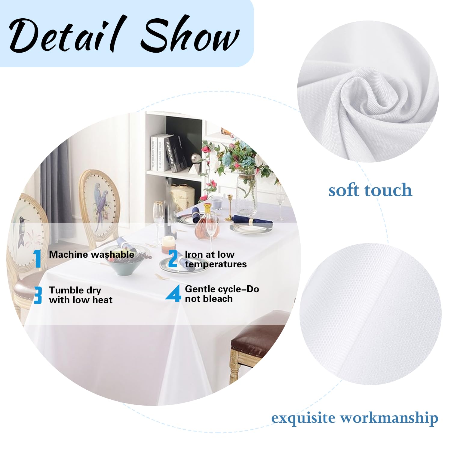Findyou 6 Pack White Table Cloth Rectangle Table 60 X 102 Inch Tablecloths For 6 Foot Rectangle Tables. Stain And Winkle Resista