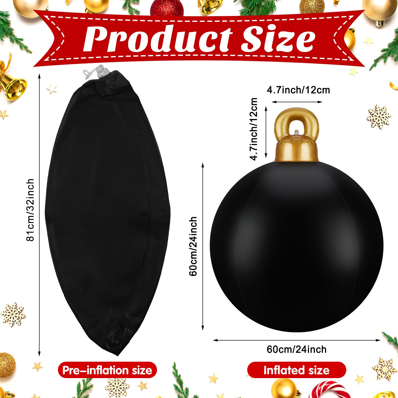 Jetec 4 Pcs 32 Inch Giant Christmas PVC Inflatable Decorated Ball Inflatable Christmas Ornaments Ball Large Outdoor Blow up Xmas
