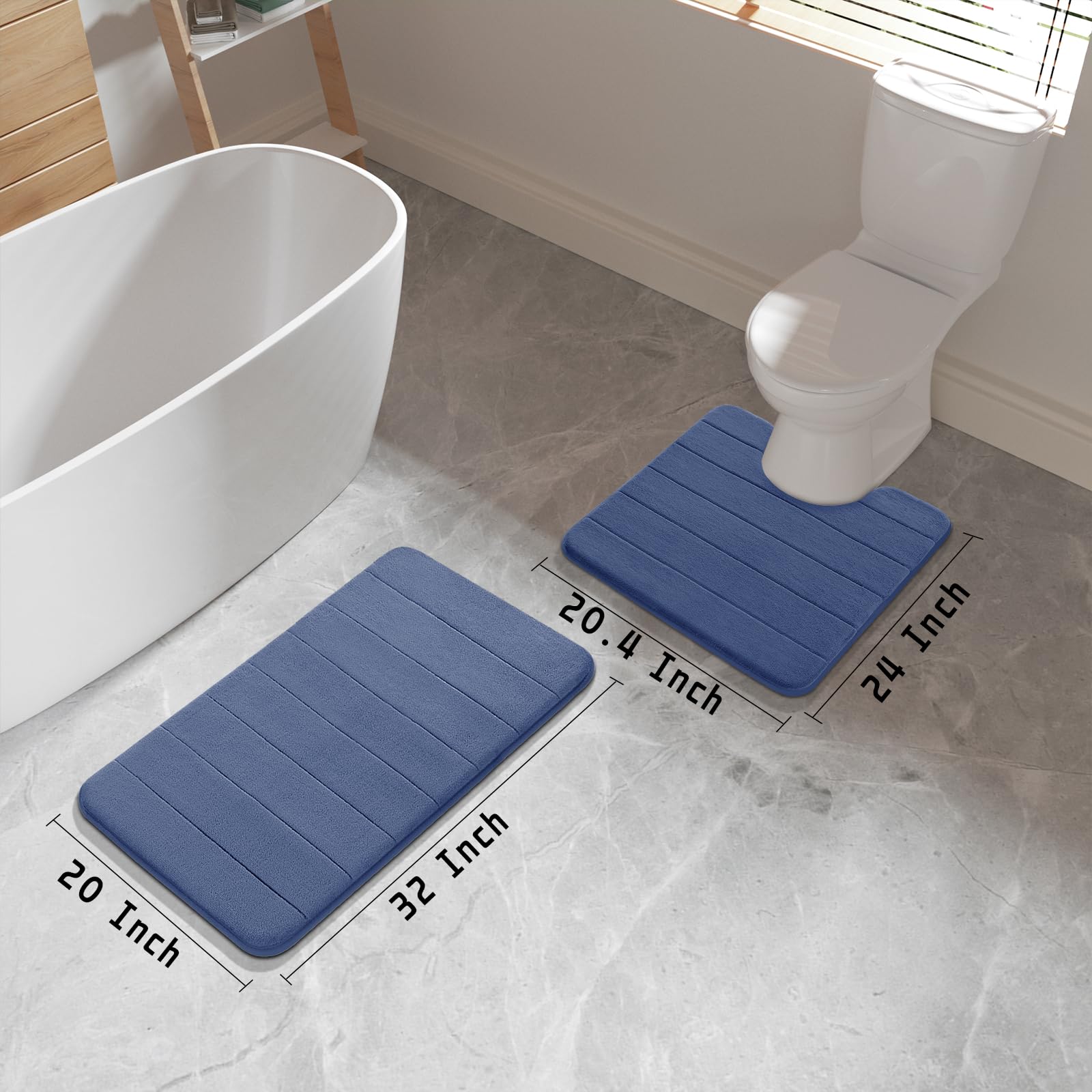 Yimobra Memory Foam Bath Mat Set, 2 Piece Soft Bathroom Rugs,31.5X19.8 And 24X20.4 U-Shaped Bathroom Rugs, Toilet Mat, Water Abs