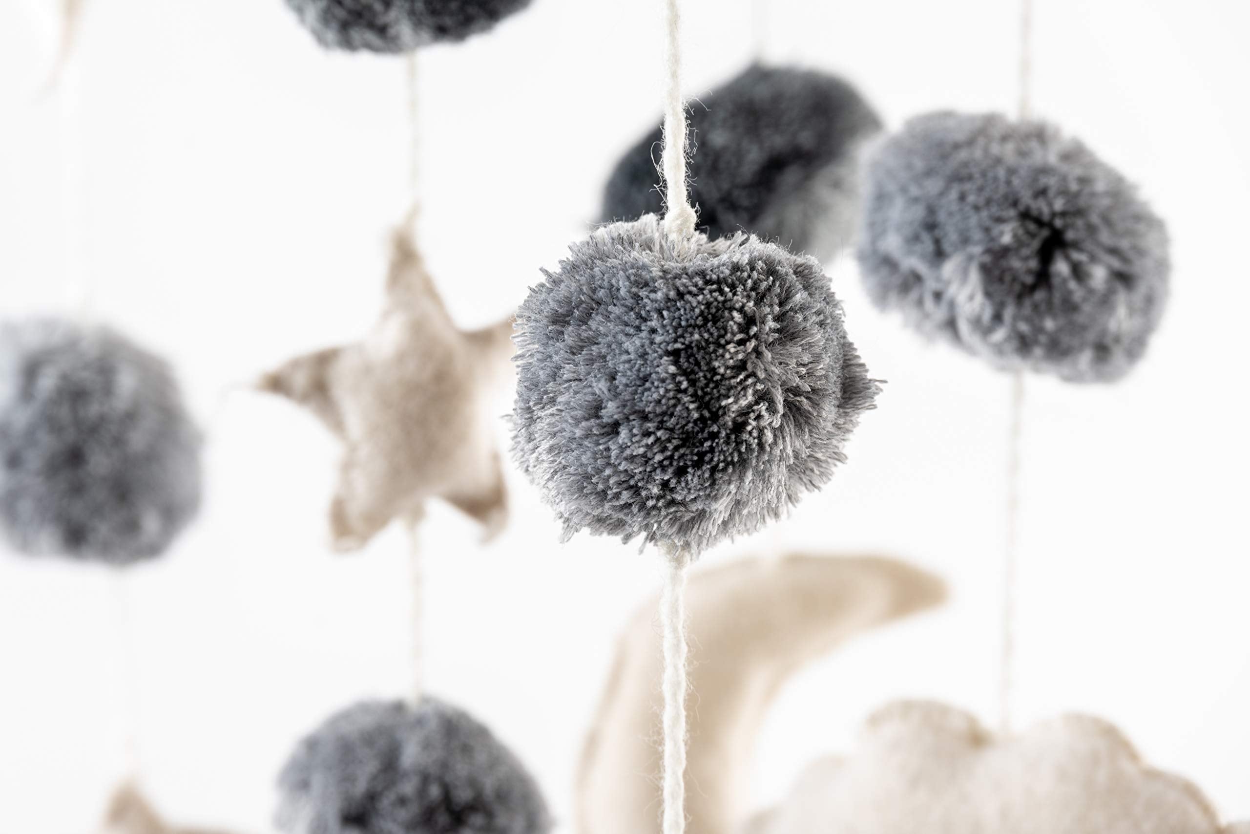 Mud Pie Pom Pom Stars and Clouds Celestial Crib Mobile - White and Grey  White/Grey